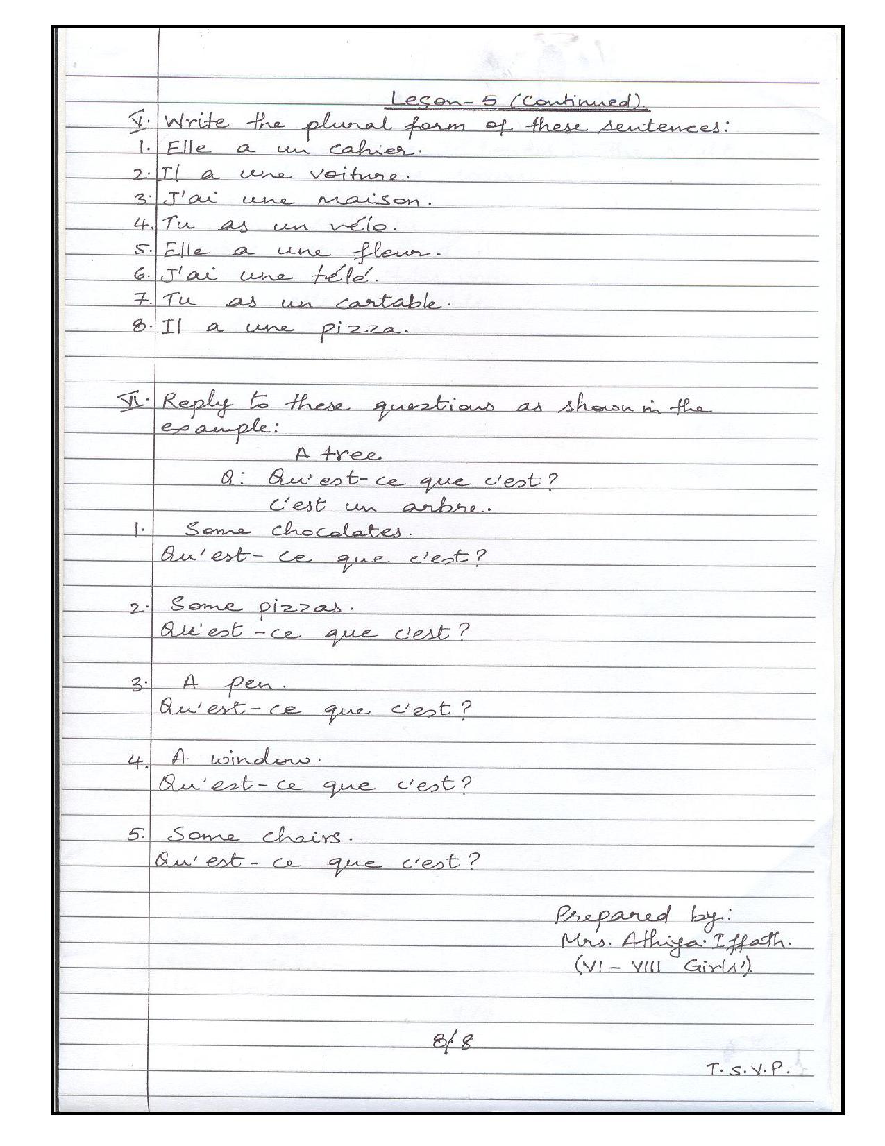 Worksheet for Class 4 French Assignment 8 - Page 8