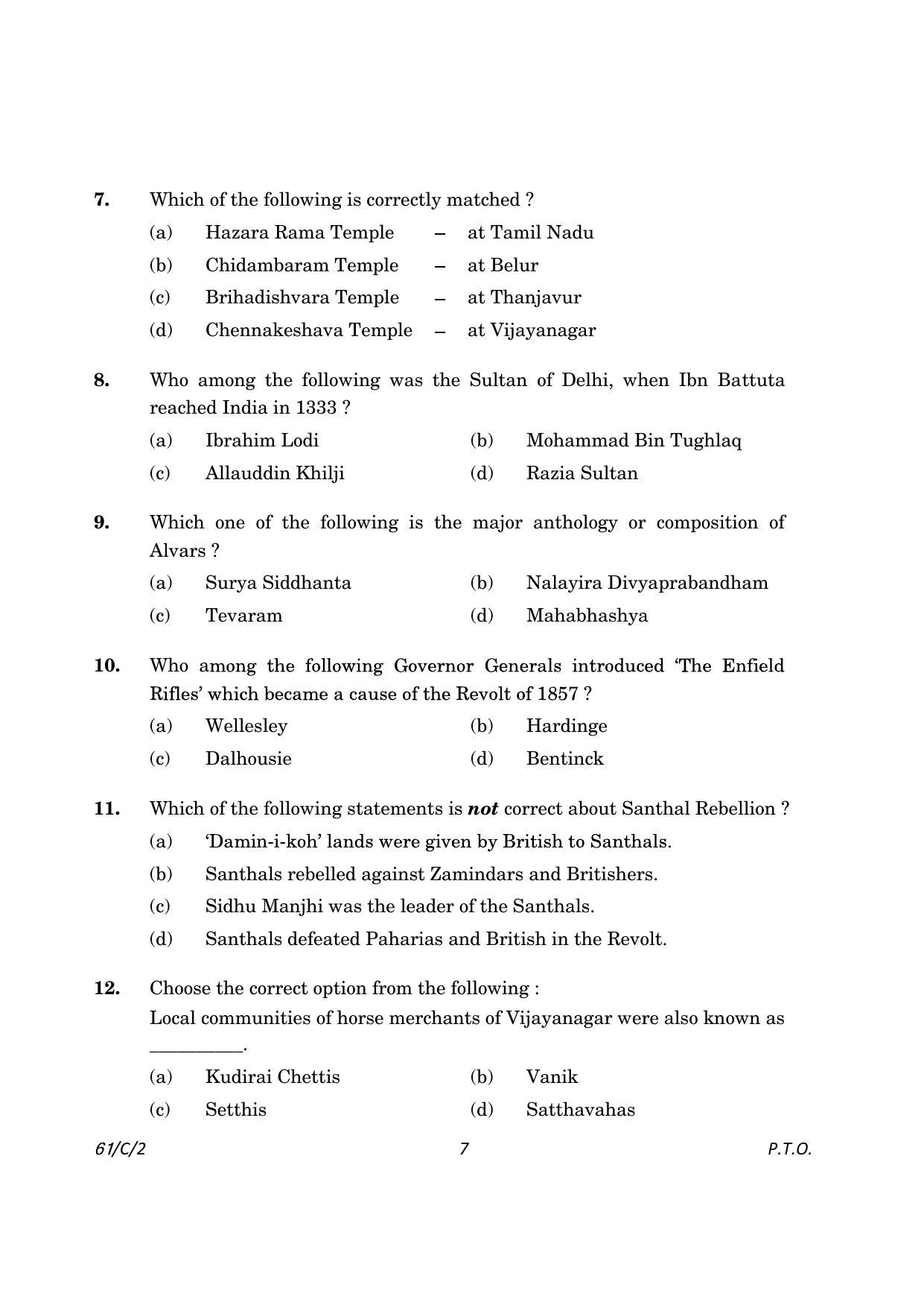 CBSE Class 12 61-2 History 2023 (Compartment) Question Paper - Page 7