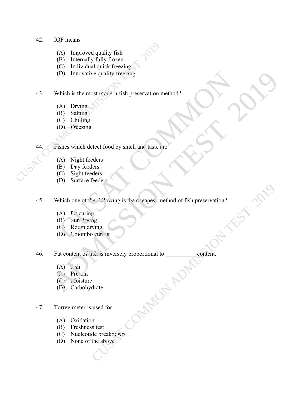 CUSAT CAT 2019 Fisheries Question Paper With Answer Key - Page 8