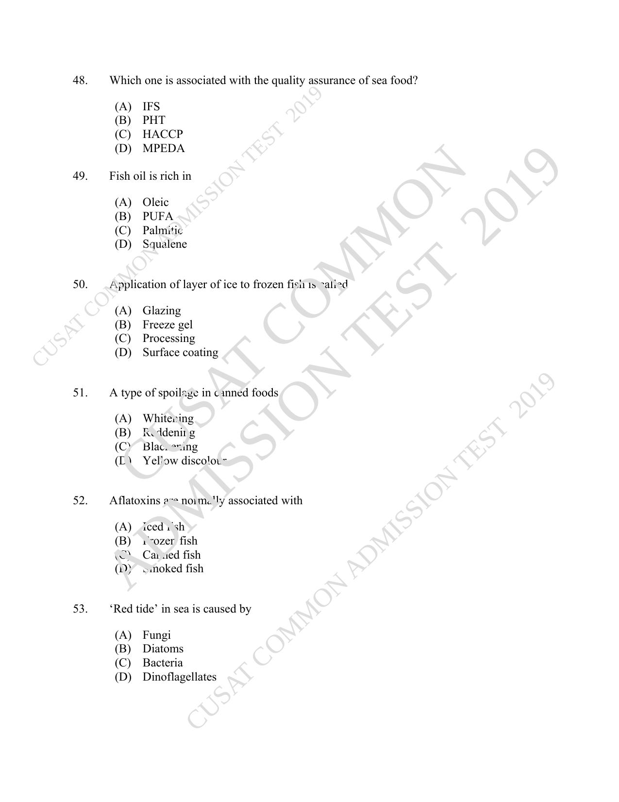 CUSAT CAT 2019 Fisheries Question Paper With Answer Key - Page 9