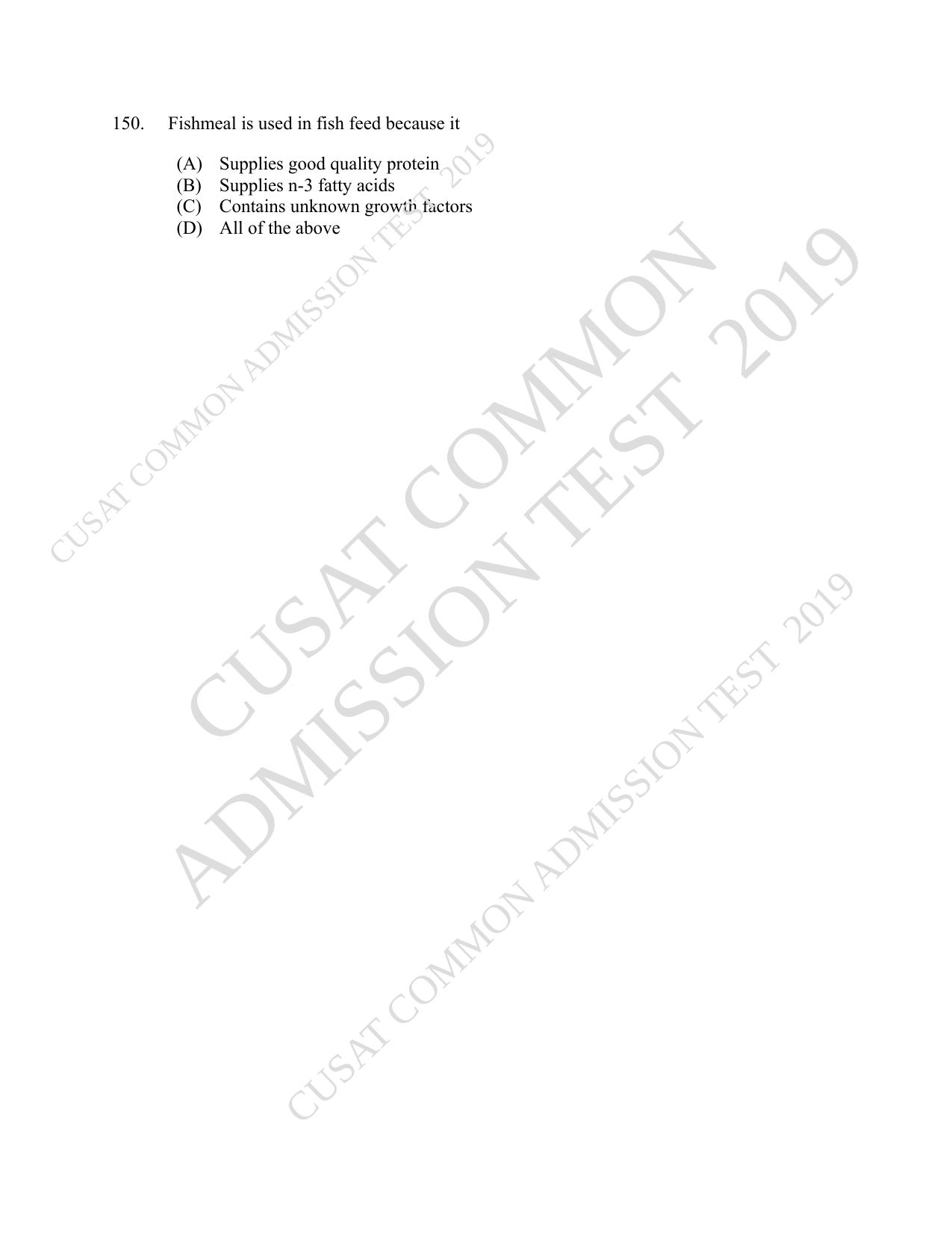 CUSAT CAT 2019 Fisheries Question Paper With Answer Key - Page 26