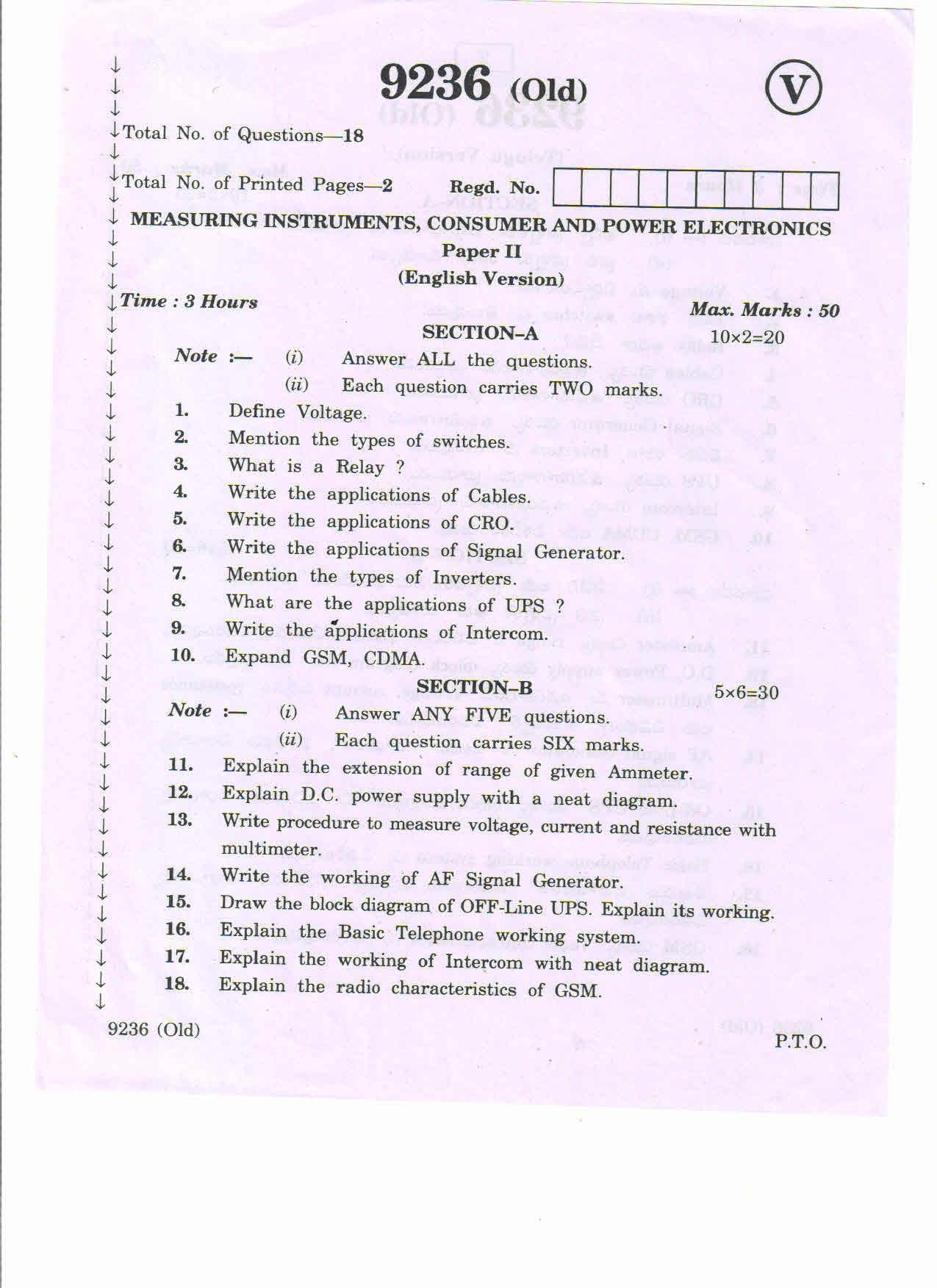 AP Inter 2nd Year Measuring Instruments Consumer Power Electronics-II (old) March-2020-Vocational Question Paper - Page 1