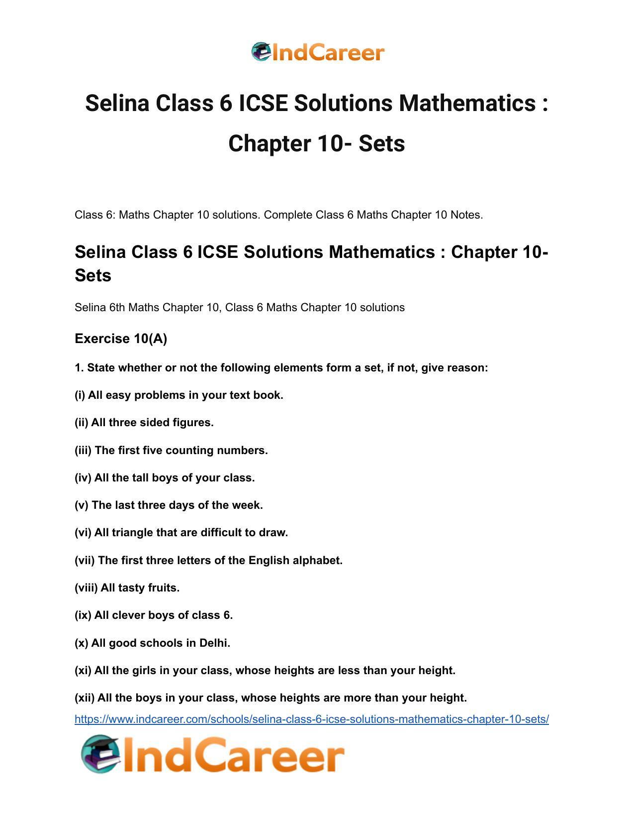 Selina Class 6 ICSE Solutions Mathematics : Chapter 10- Sets - Page 2