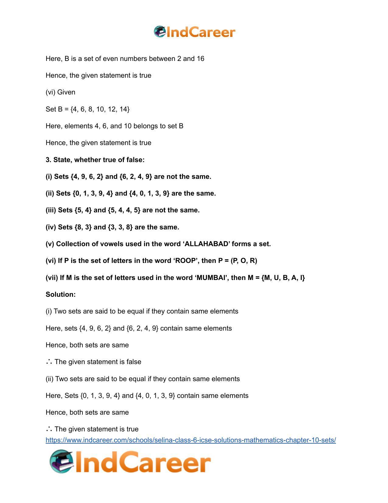 Selina Class 6 ICSE Solutions Mathematics : Chapter 10- Sets - Page 6