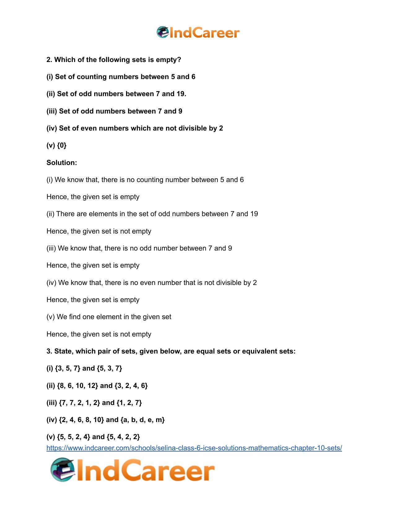 Selina Class 6 ICSE Solutions Mathematics : Chapter 10- Sets - Page 13