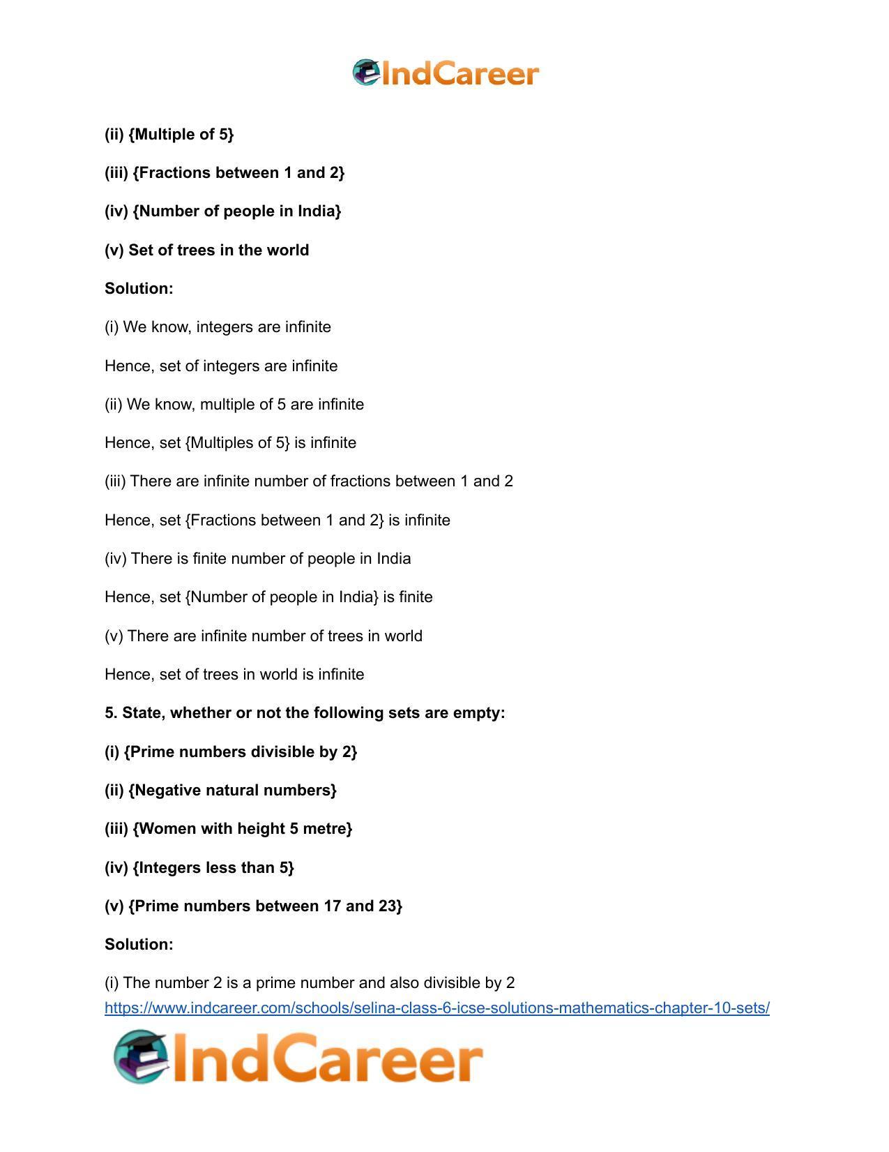 Selina Class 6 ICSE Solutions Mathematics : Chapter 10- Sets - Page 15