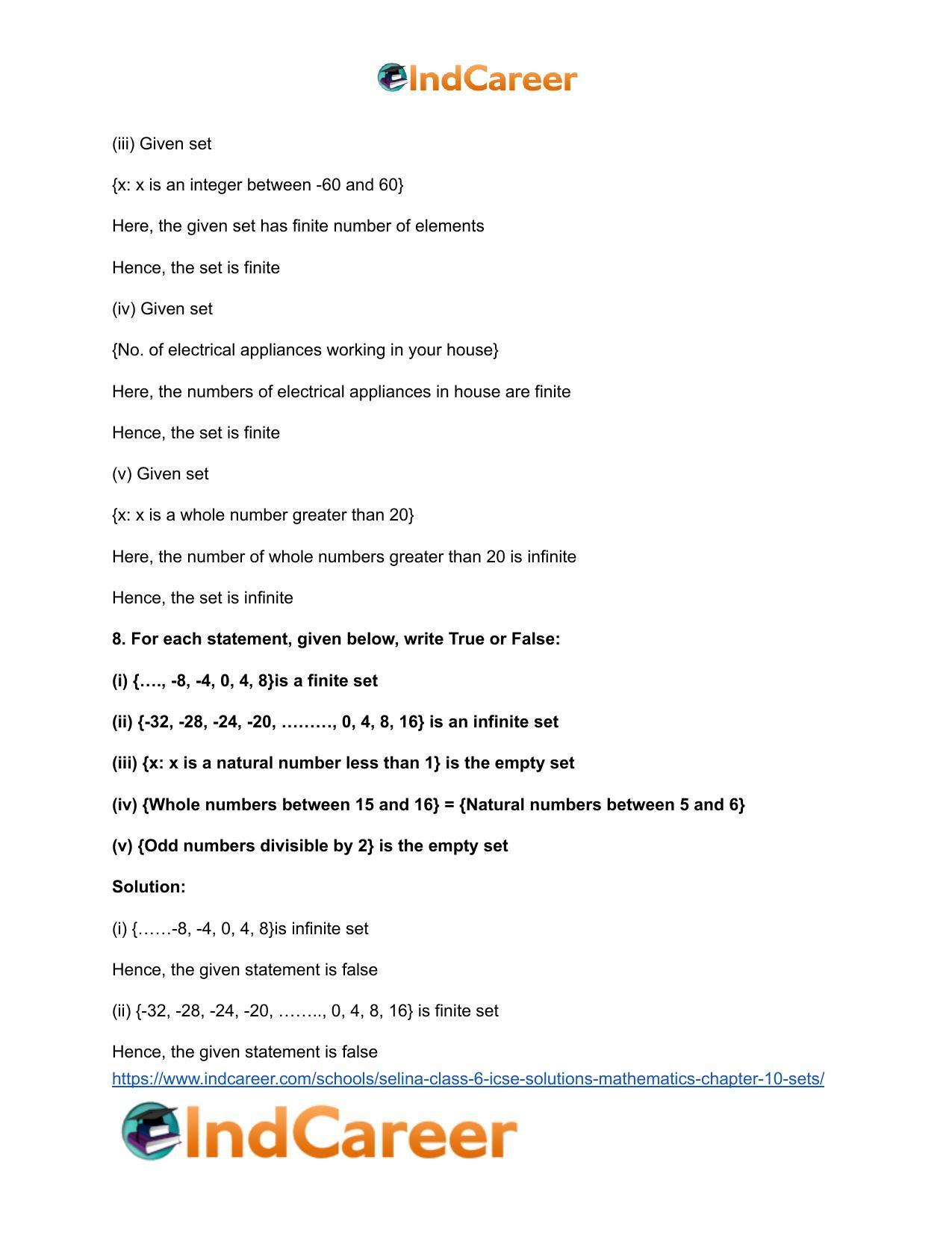 Selina Class 6 ICSE Solutions Mathematics : Chapter 10- Sets - Page 18