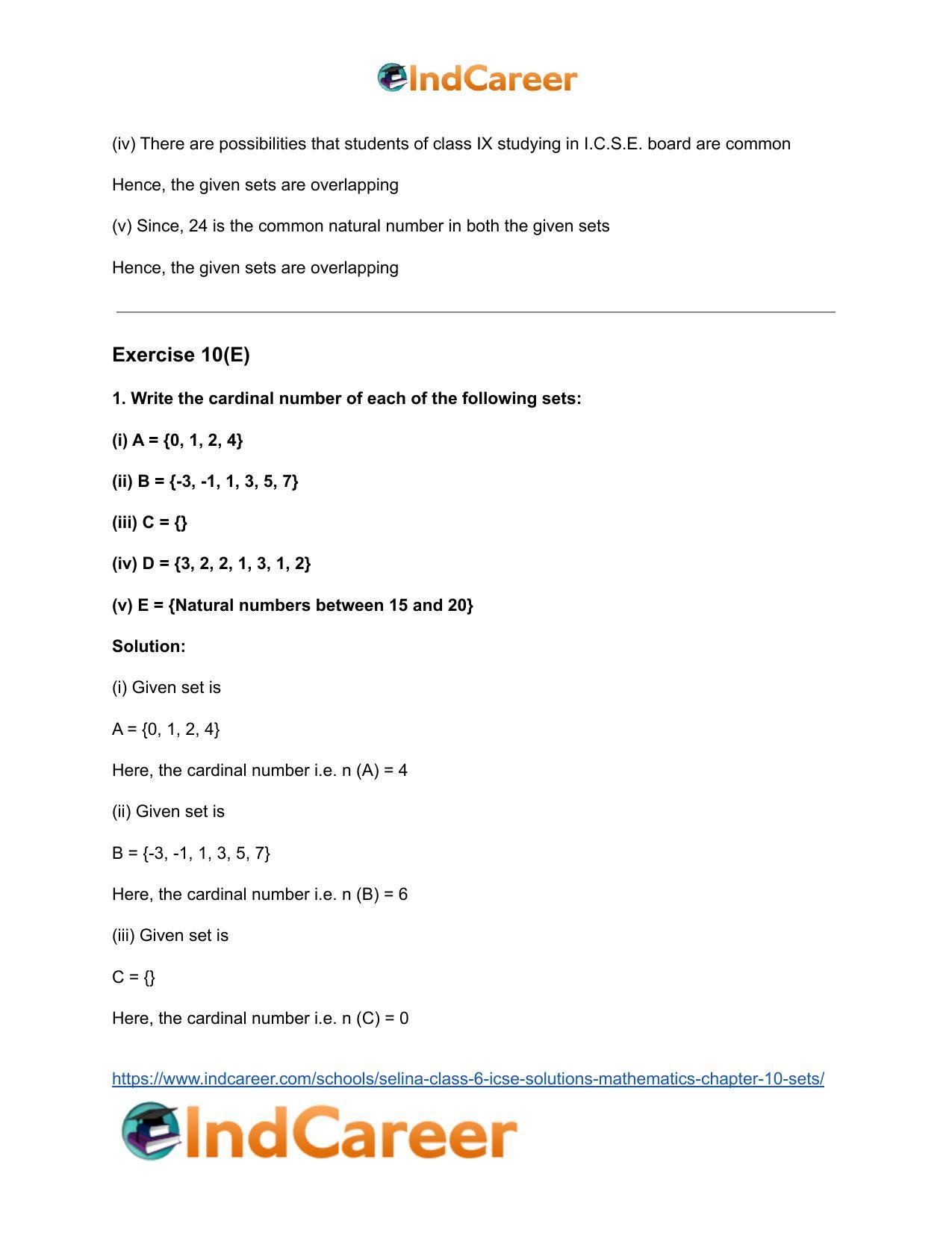 Selina Class 6 ICSE Solutions Mathematics : Chapter 10- Sets - Page 20