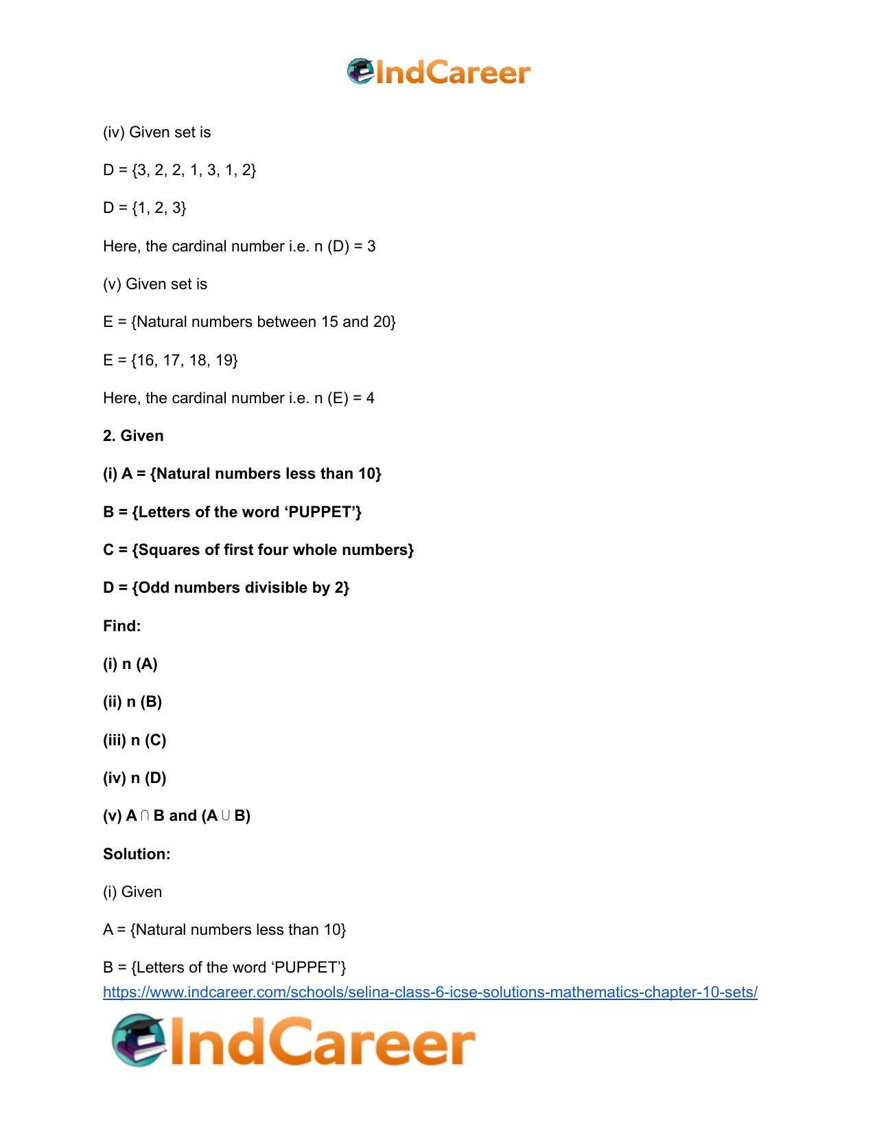 Selina Class 6 ICSE Solutions Mathematics : Chapter 10- Sets - Page 21