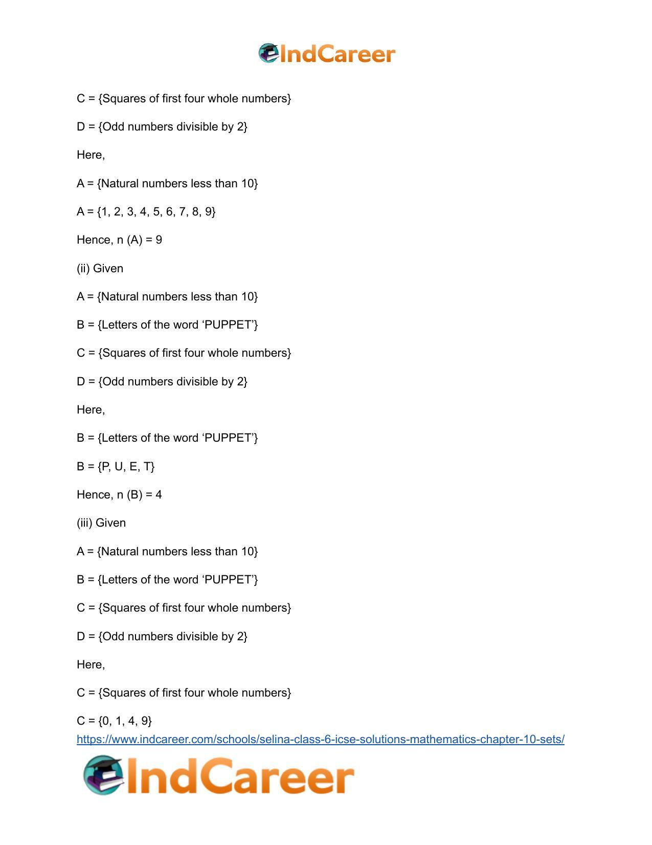 Selina Class 6 ICSE Solutions Mathematics : Chapter 10- Sets - Page 22