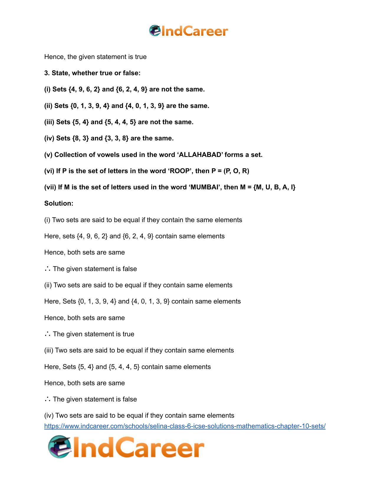 Selina Class 6 ICSE Solutions Mathematics : Chapter 10- Sets - Page 27