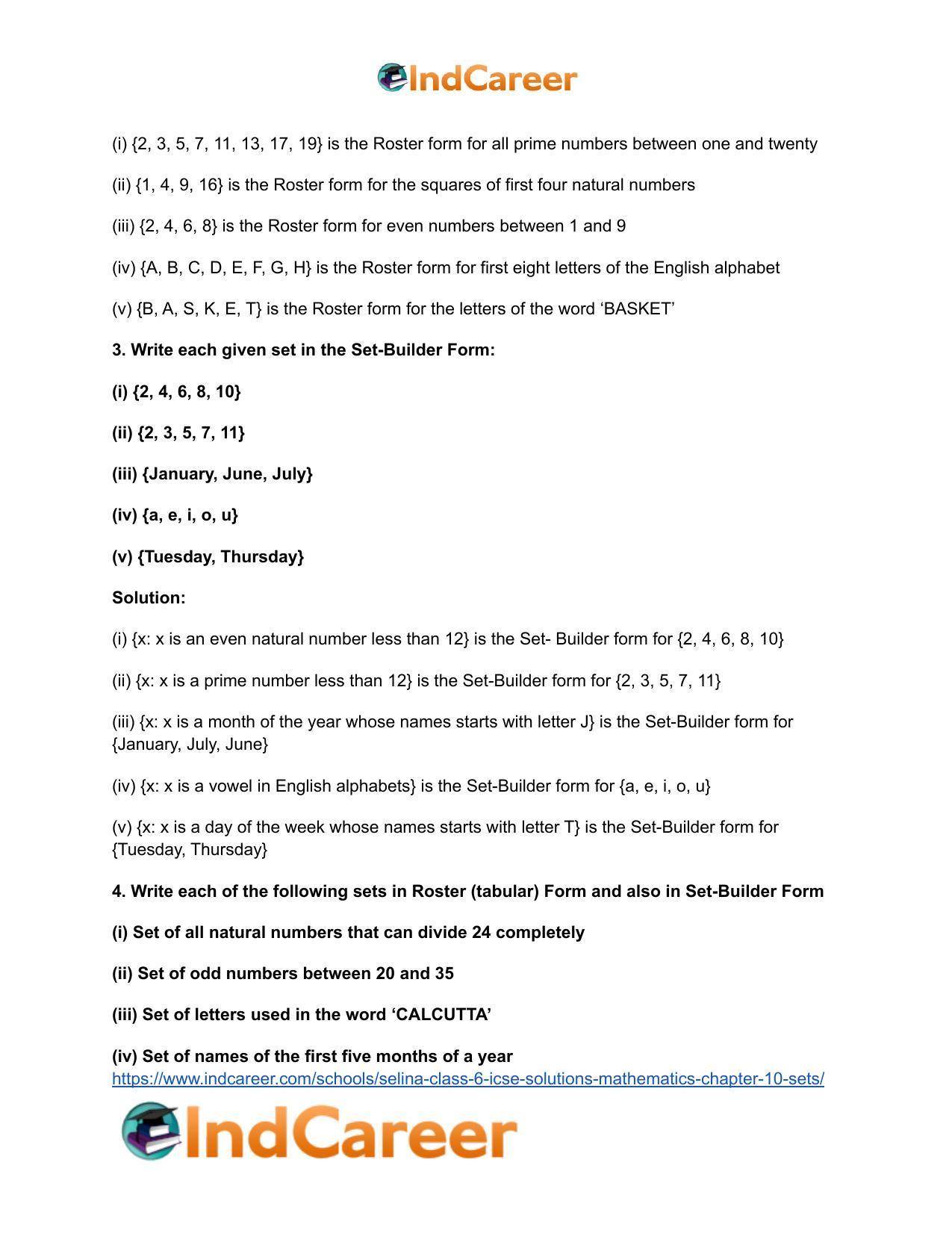 Selina Class 6 ICSE Solutions Mathematics : Chapter 10- Sets - Page 31