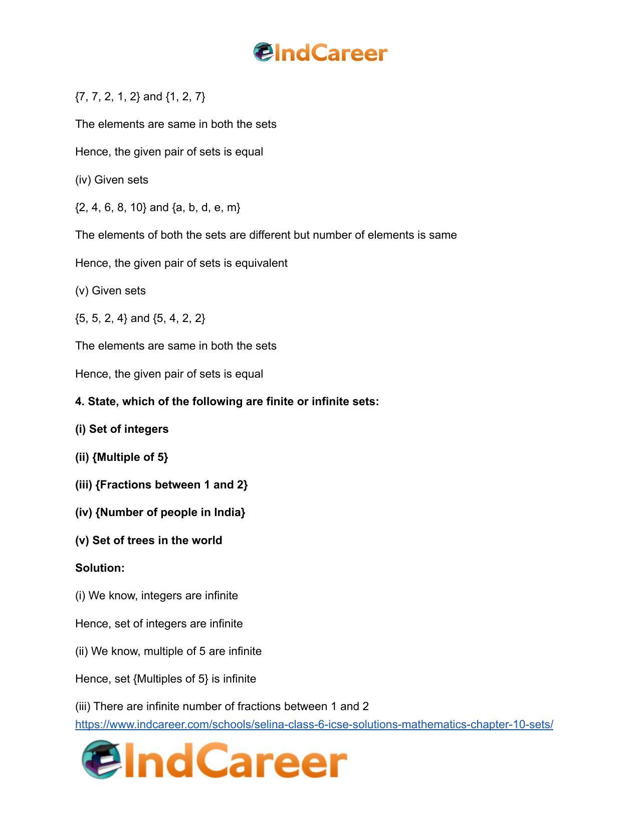 Selina Class 6 ICSE Solutions Mathematics : Chapter 10- Sets - Page 35