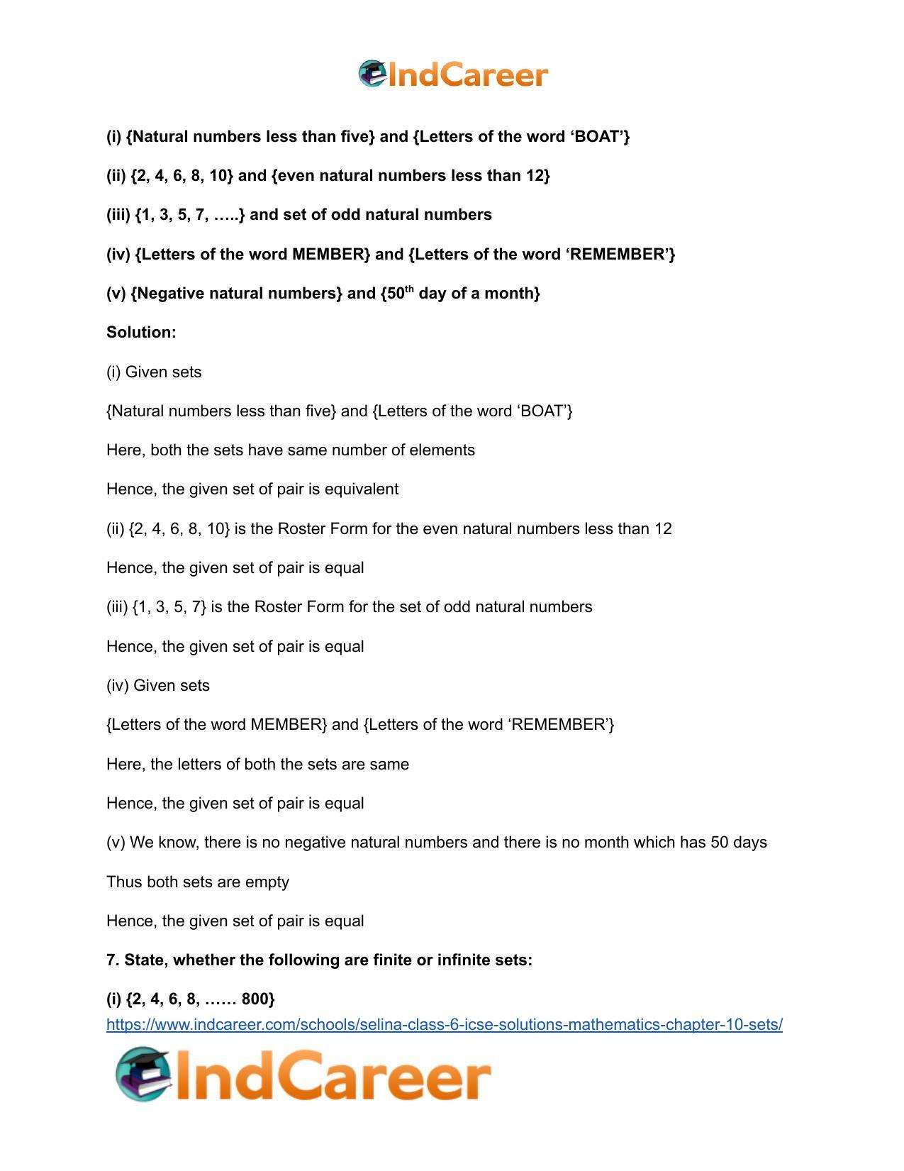 Selina Class 6 ICSE Solutions Mathematics : Chapter 10- Sets - Page 37
