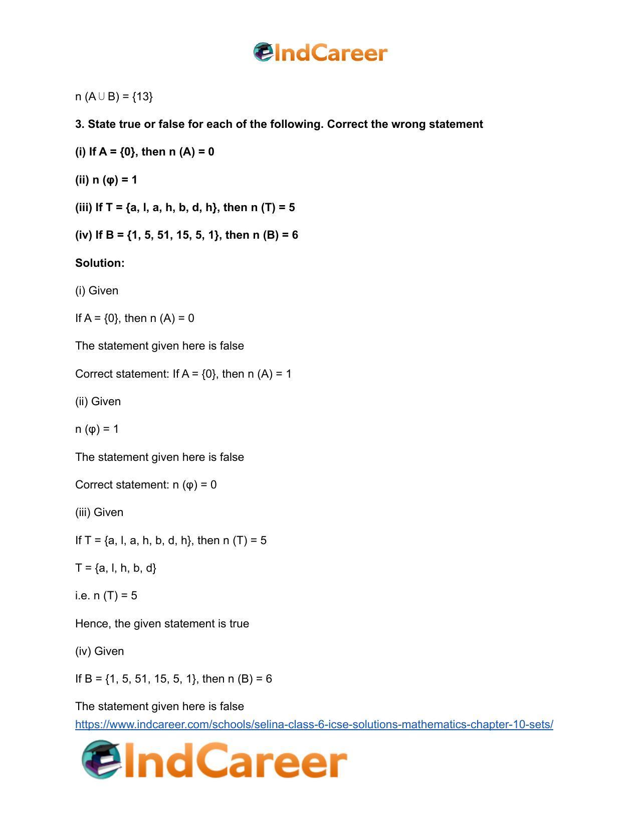 Selina Class 6 ICSE Solutions Mathematics : Chapter 10- Sets - Page 44