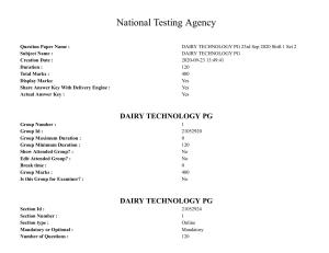 ICAR AIEEA PG 2020 DAIRY TECHNOLOGY Question Paper