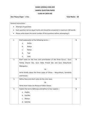 CBSE Class 12 Odissi -Sample Paper 2019-20