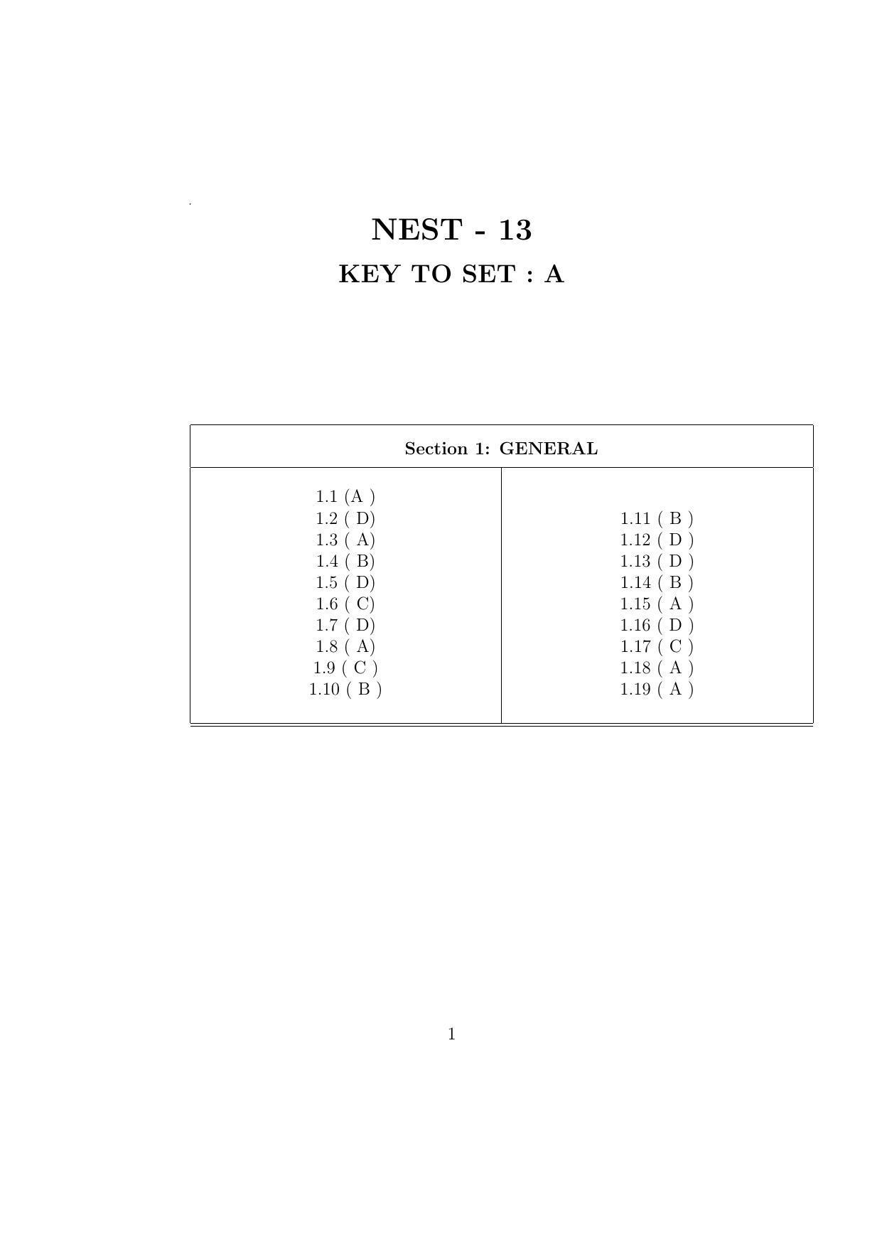 LPU NEST Answer Key 2013 SET A - Page 1