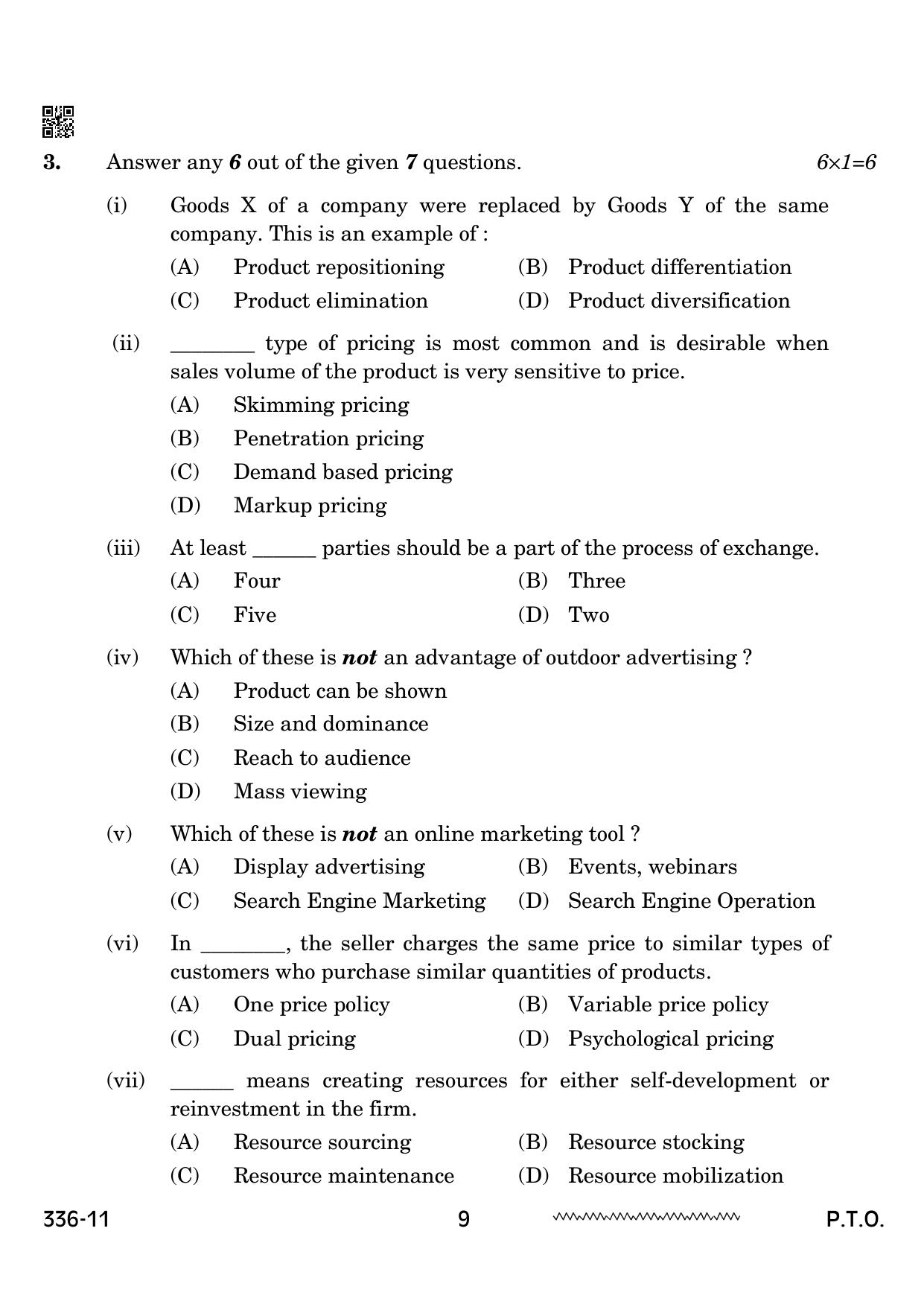 CBSE Class 12 Marketing 2024 Question Paper - Page 9