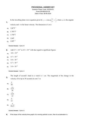 KEAM 2024 June 8 Question Paper with Answer Key