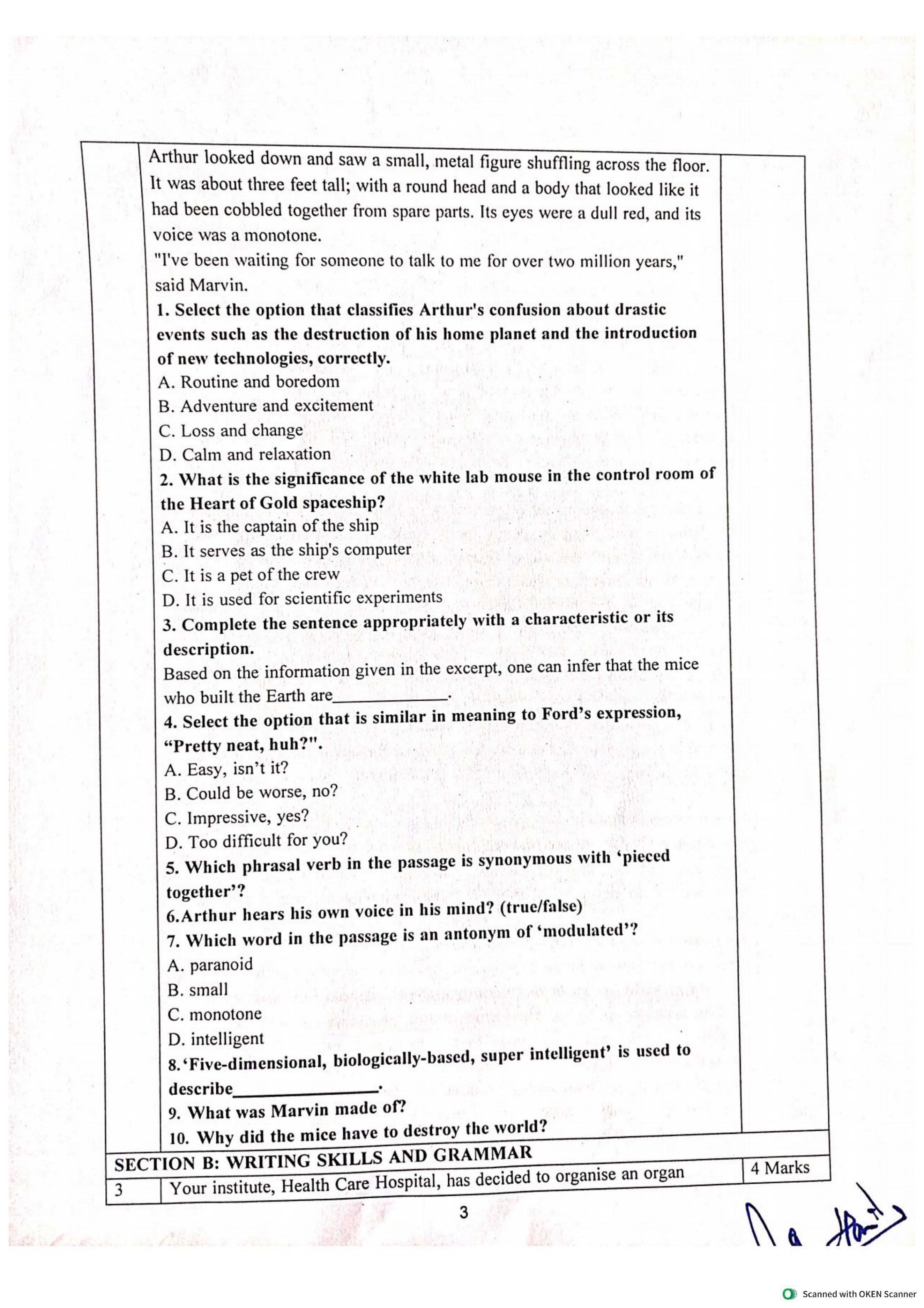 JKBOSE Class 11 Gen English Model Question Paper - Page 3