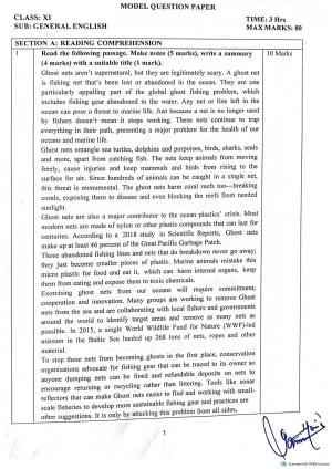 JKBOSE Class 11 Gen English Model Question Paper