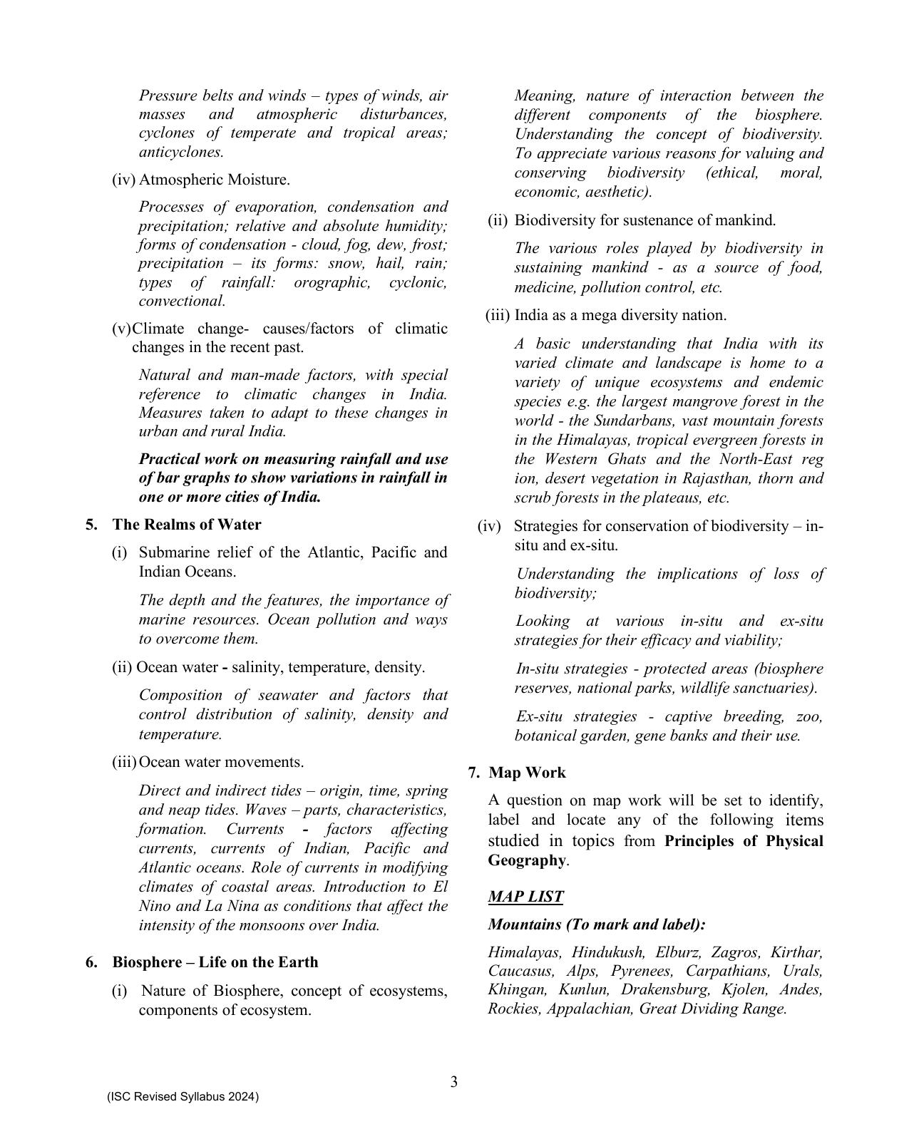 ISC Class XI Geography 2025 Syllabus - Page 3