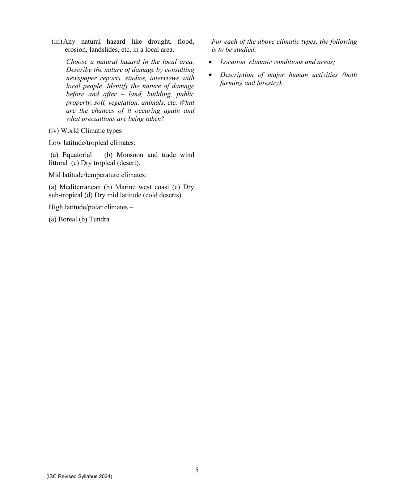 ISC Class XI Geography 2025 Syllabus - Page 5