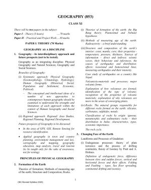 ISC Class XI Geography 2025 Syllabus