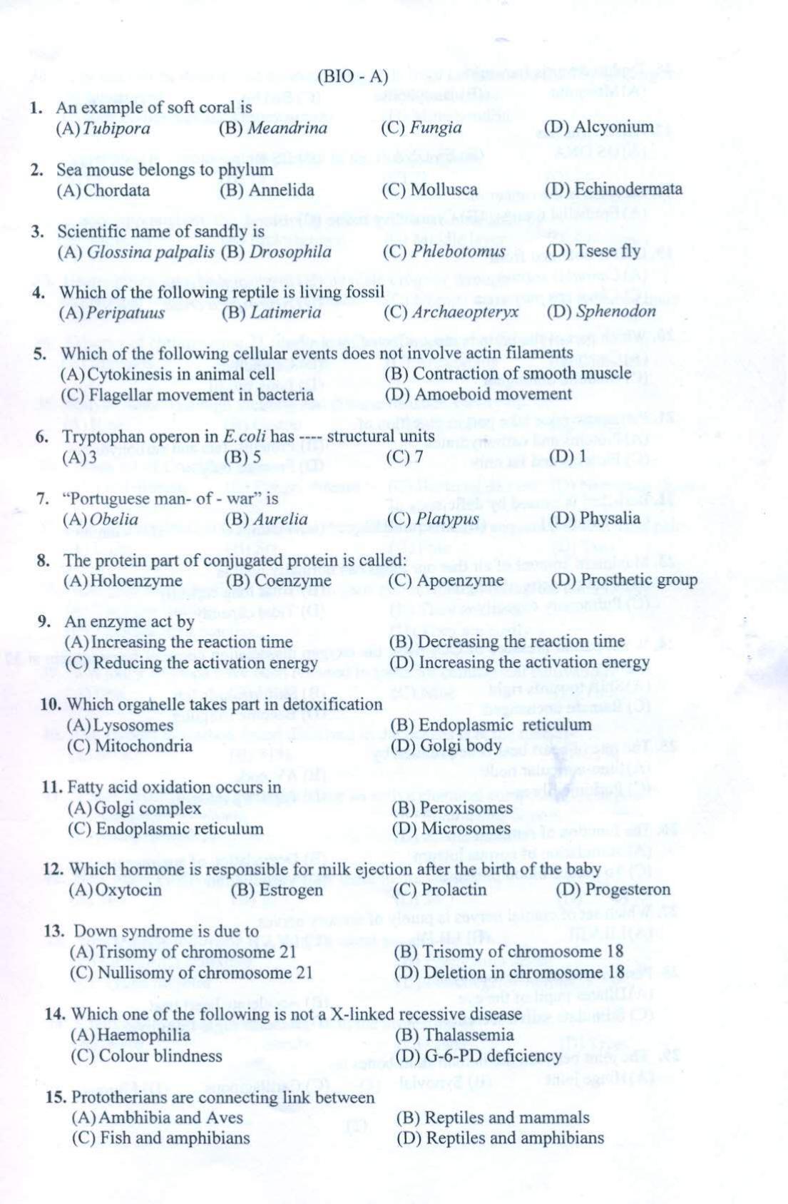 PUCET UG 2021 Biology Question Paper - Page 2