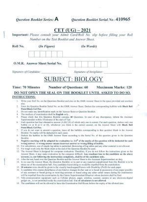 PUCET UG 2021 Biology Question Paper