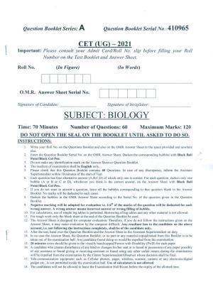 PUCET UG 2021 Biology Question Paper