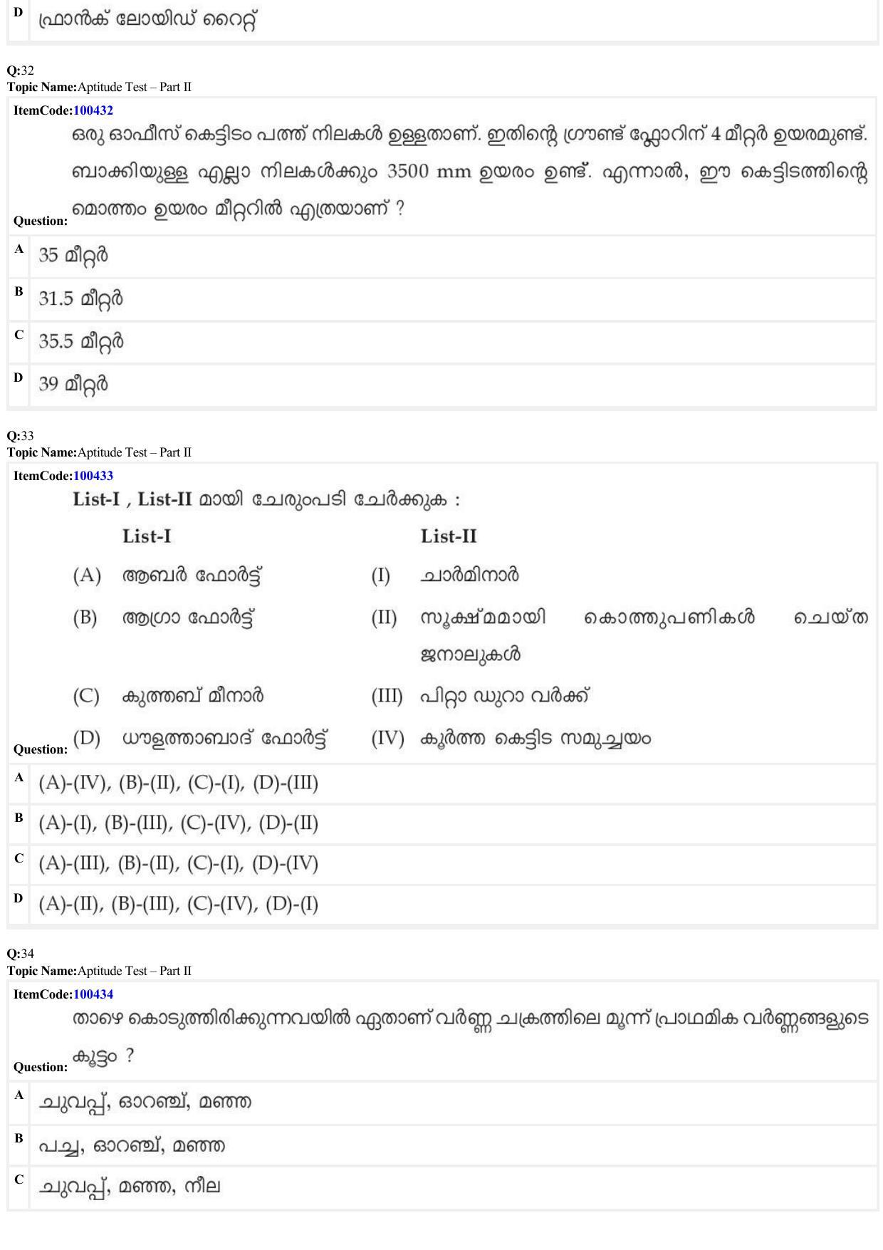 JEE Mains 2022: B Arch & B Planning Malayalam (Shift 1) 23-06-2022 Question Paper - Page 10
