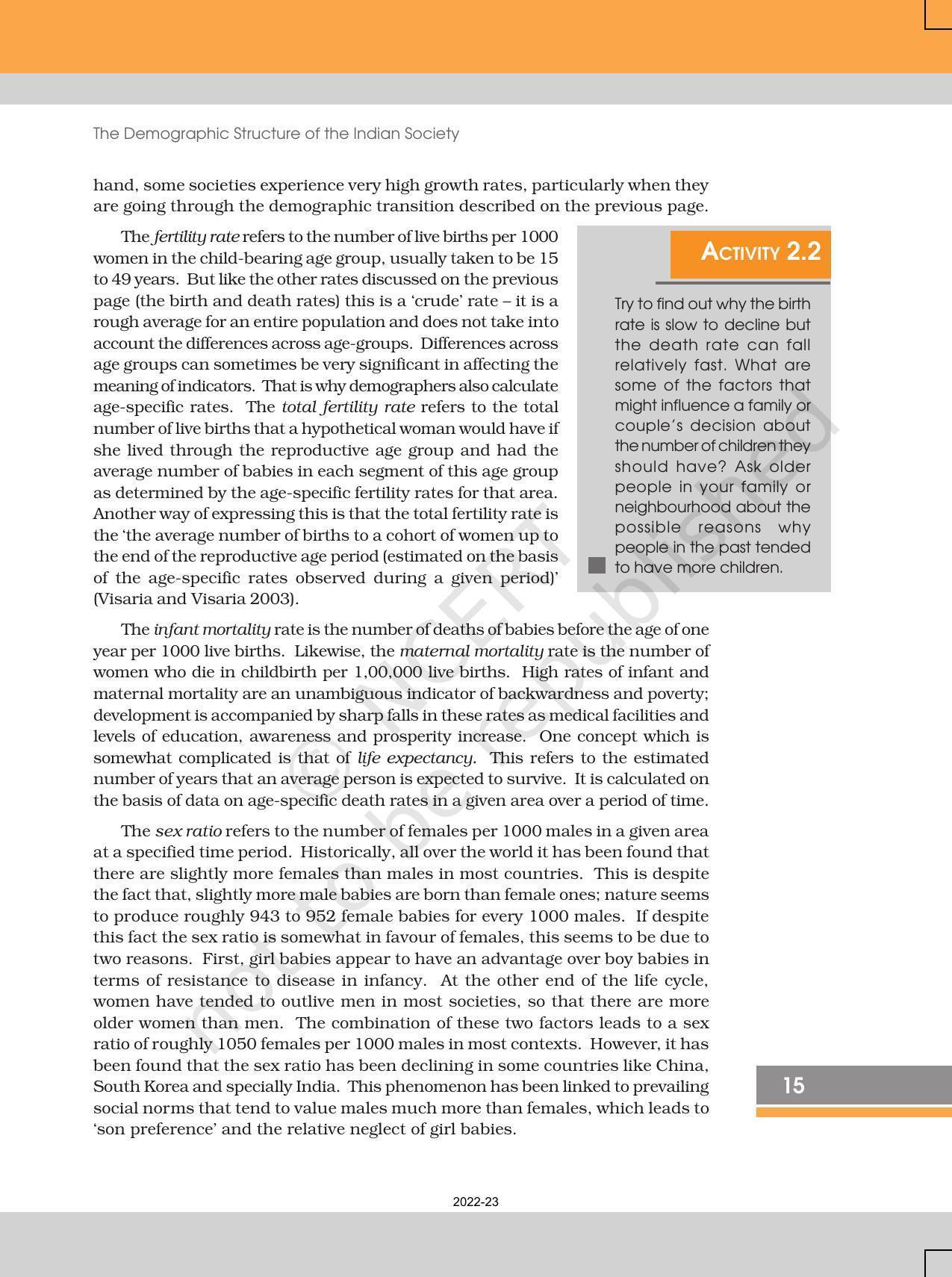 NCERT Book for Class 12 Sociology (Indian Society) Chapter 2 The Demographic Structure of the Indian Society - Page 7