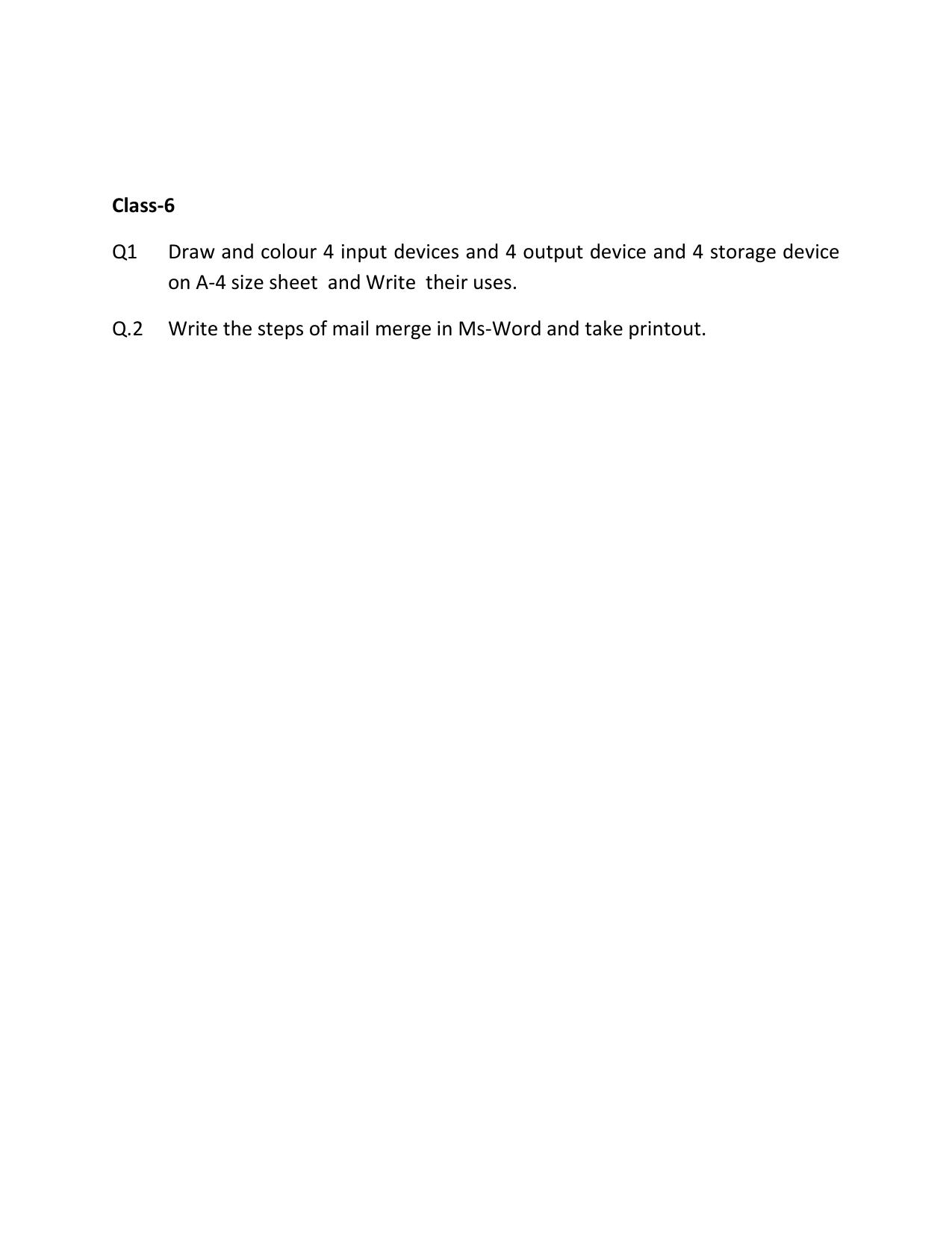CBSE Worksheets for Class 6 Computer Science Input and Storage Devices Assignment 3 - Page 1