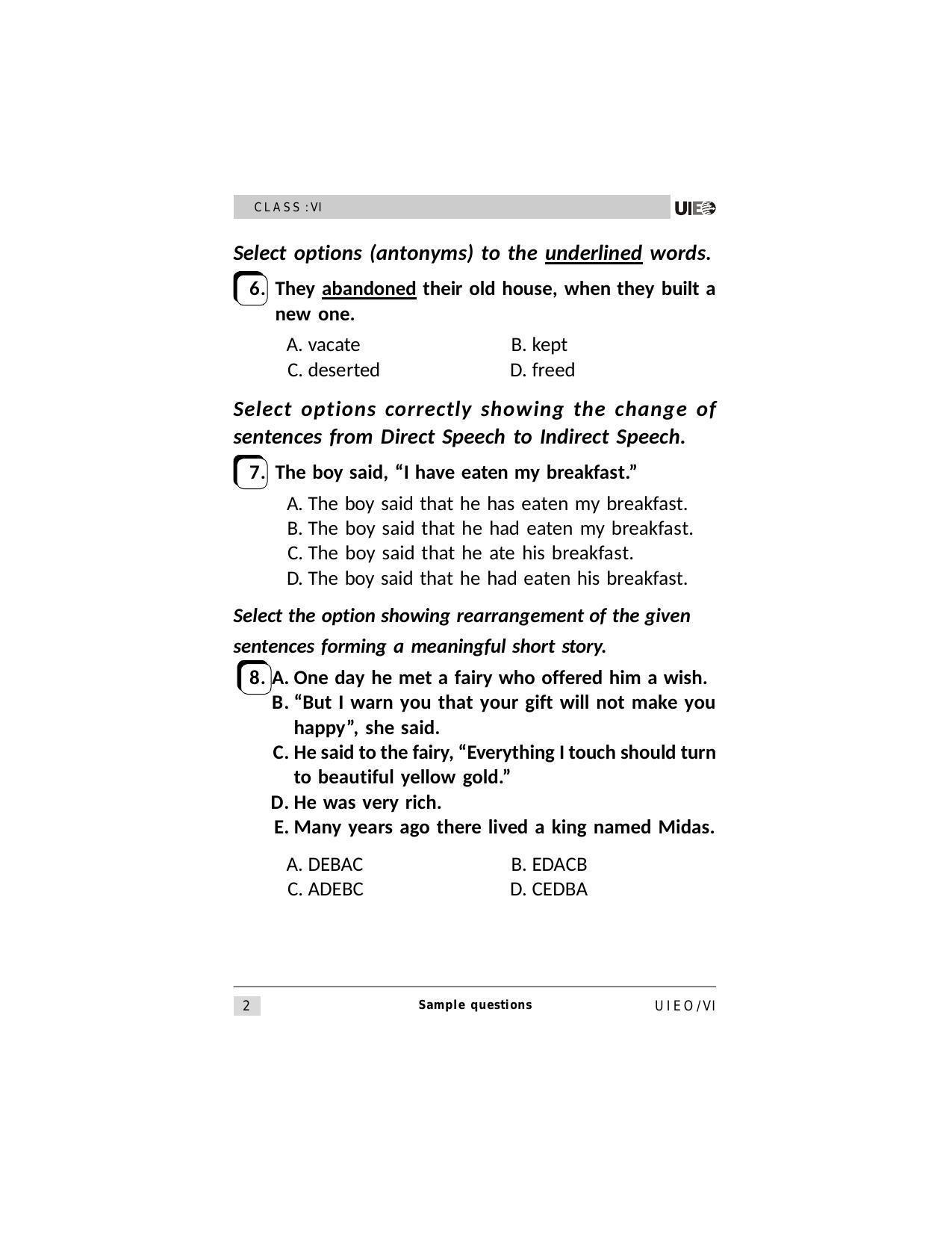 UIEO Sample Paper for Class 6 - Page 2