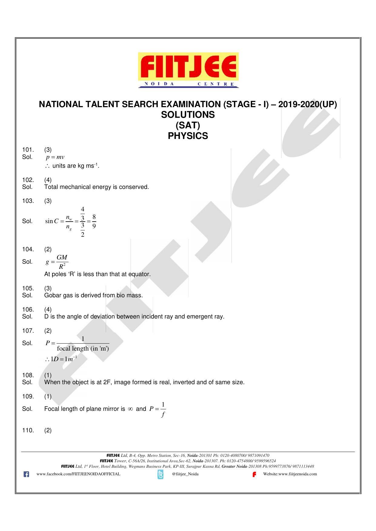 Uttar Pradesh NTSE 2020 SAT Answer Key - Page 1