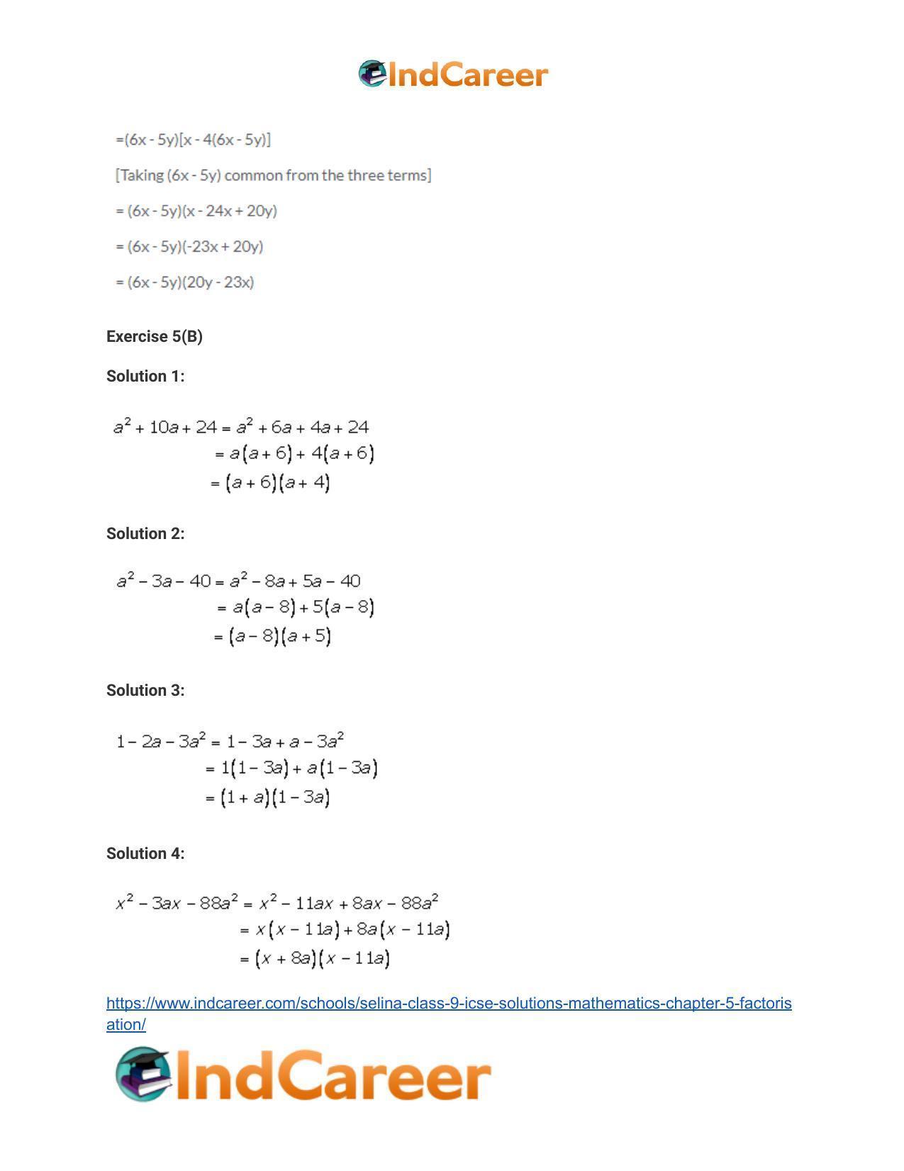 Selina Class 9 ICSE Solutions Mathematics Chapter 5 Factorisation