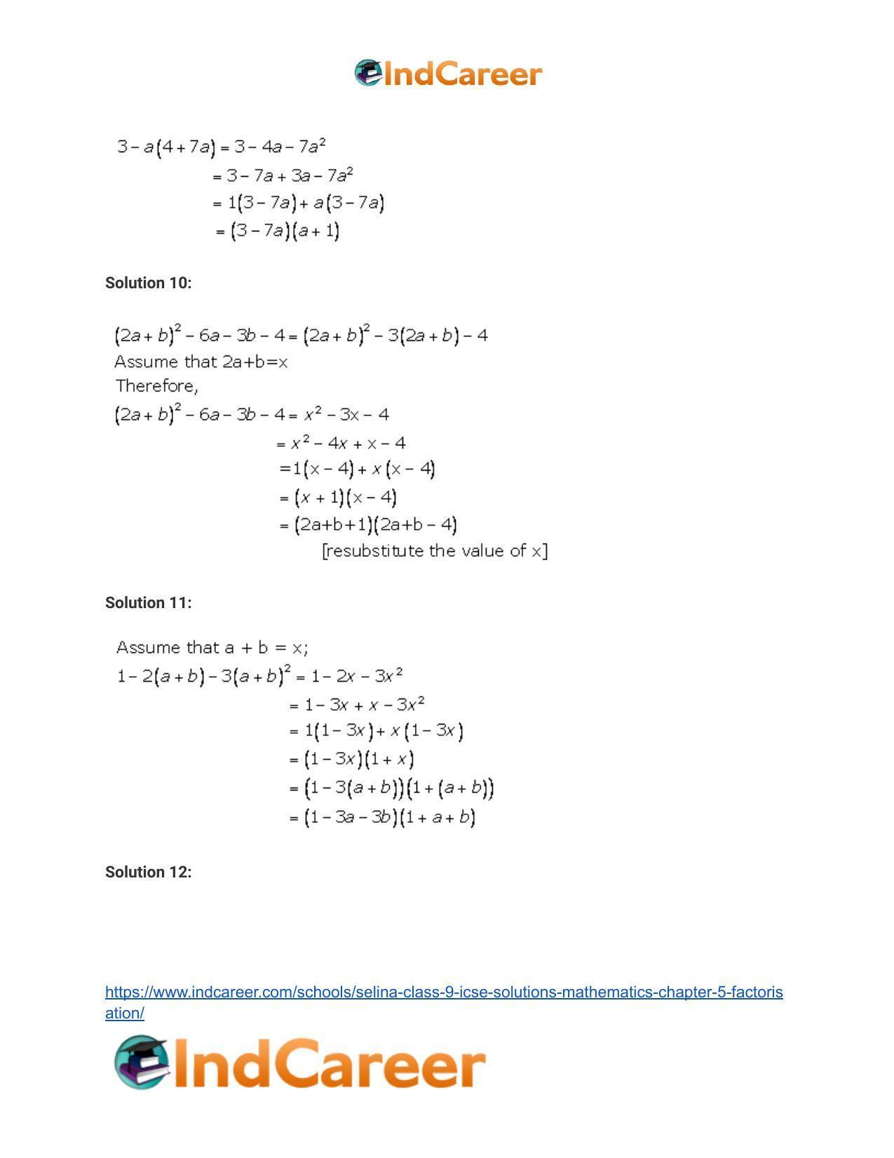 Selina Class 9 ICSE Solutions Mathematics : Chapter 5- Factorisation - Page 9