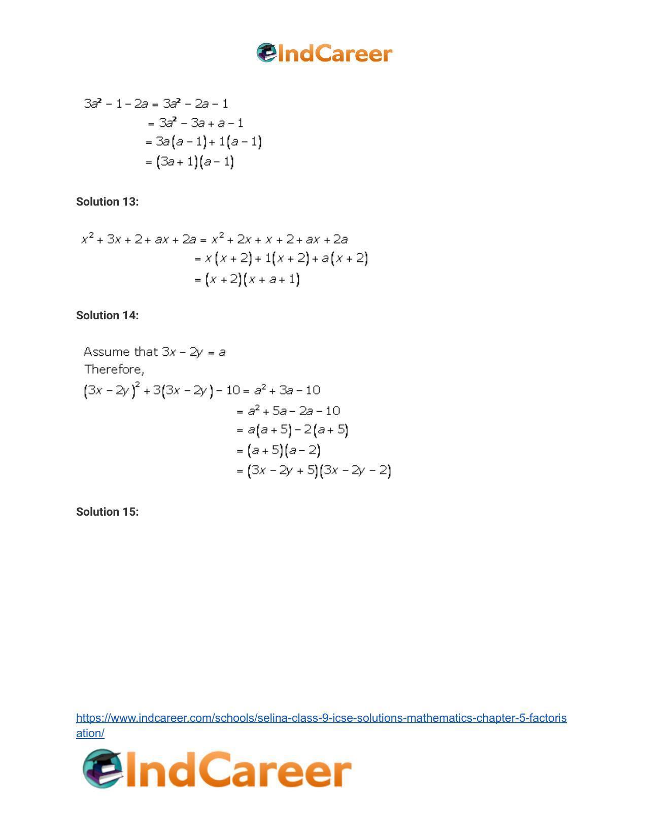 Selina Class 9 ICSE Solutions Mathematics Chapter 5 Factorisation