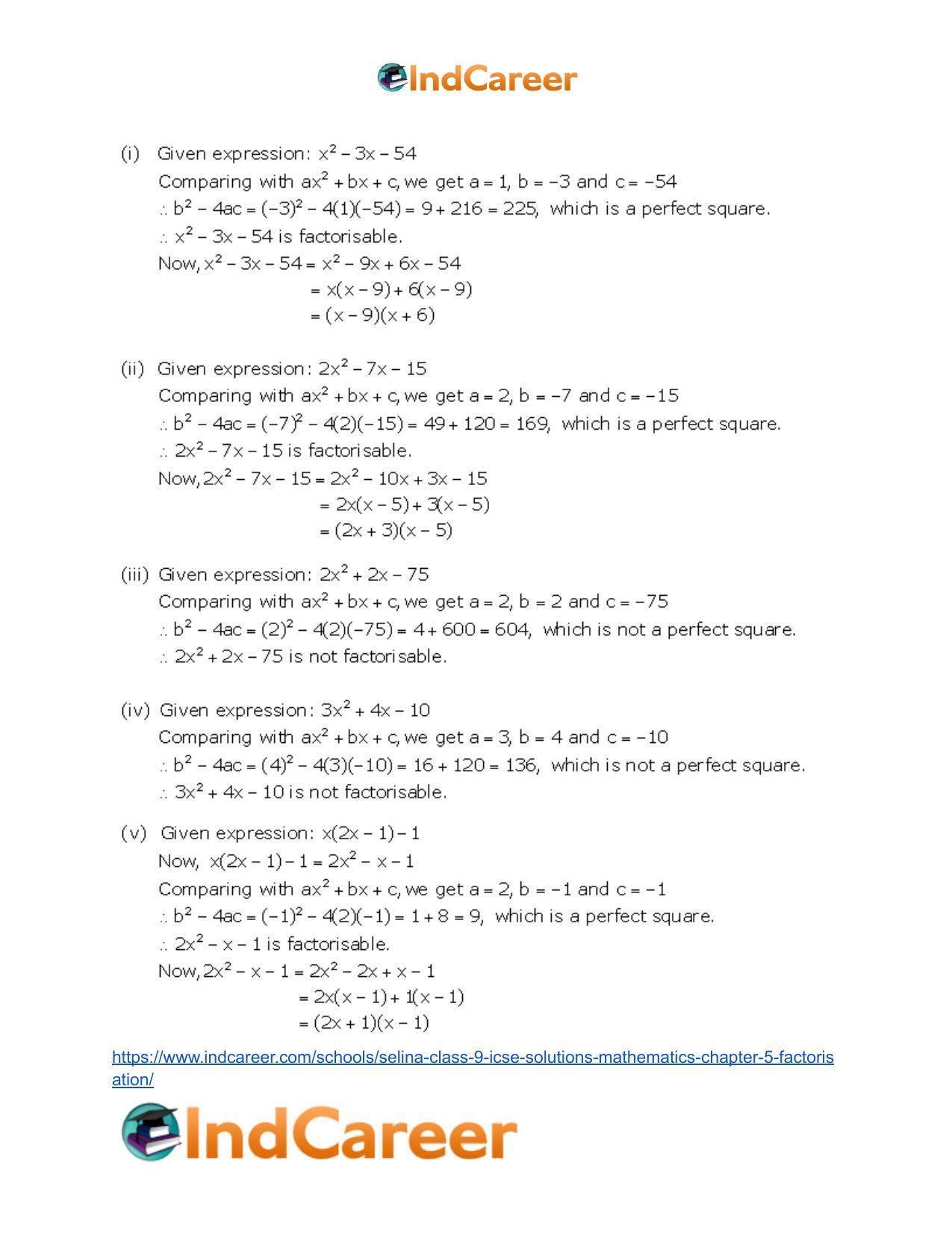 Selina Class 9 ICSE Solutions Mathematics Chapter 5 Factorisation