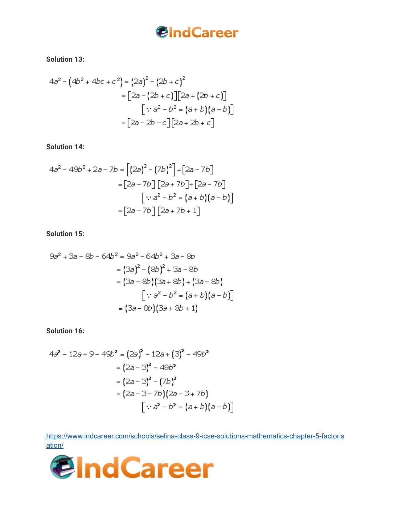 Selina Class 9 ICSE Solutions Mathematics : Chapter 5- Factorisation - Page 16