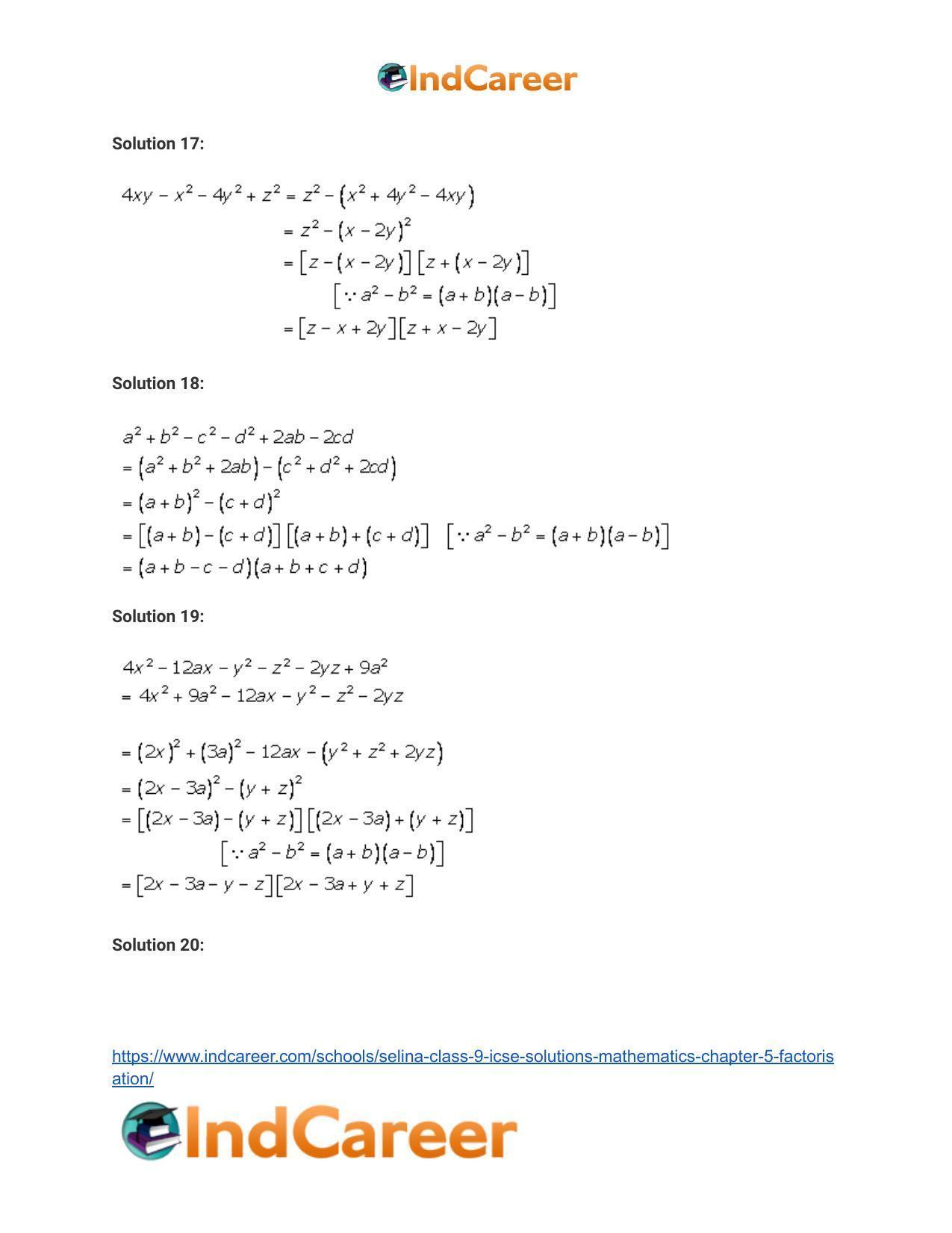 Selina Class 9 ICSE Solutions Mathematics : Chapter 5- Factorisation ...