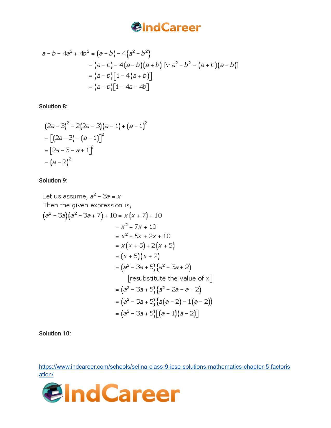 Selina Class 9 ICSE Solutions Mathematics : Chapter 5- Factorisation - Page 30