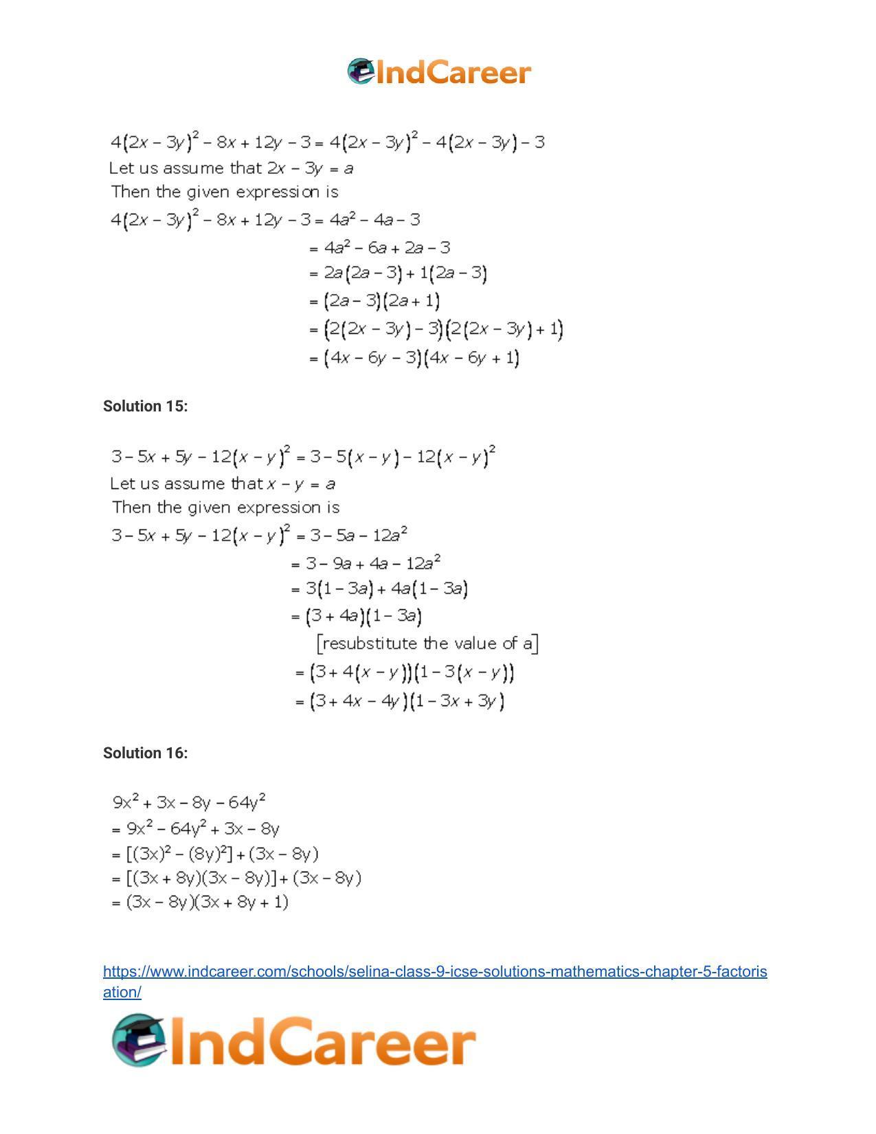 Selina Class 9 ICSE Solutions Mathematics Chapter 5 Factorisation