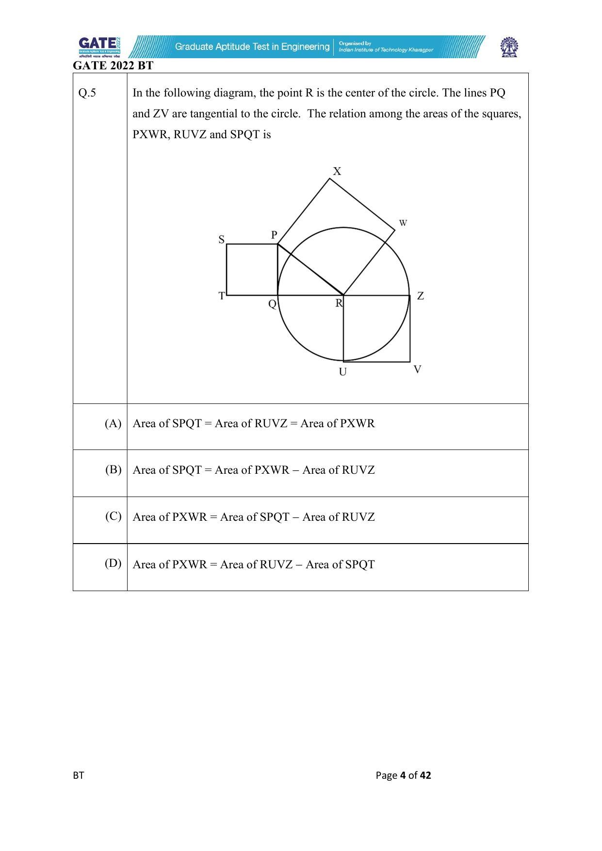 GATE 2022 Biotechnology (BT) Question Paper - Page 4