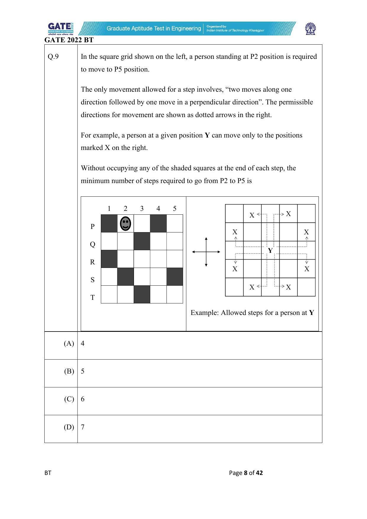 GATE 2022 Biotechnology (BT) Question Paper - Page 8