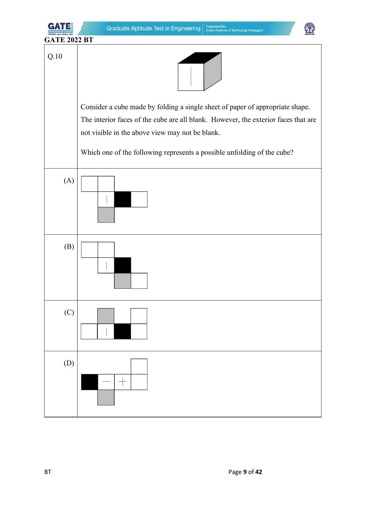 GATE 2022 Biotechnology (BT) Question Paper - Page 9