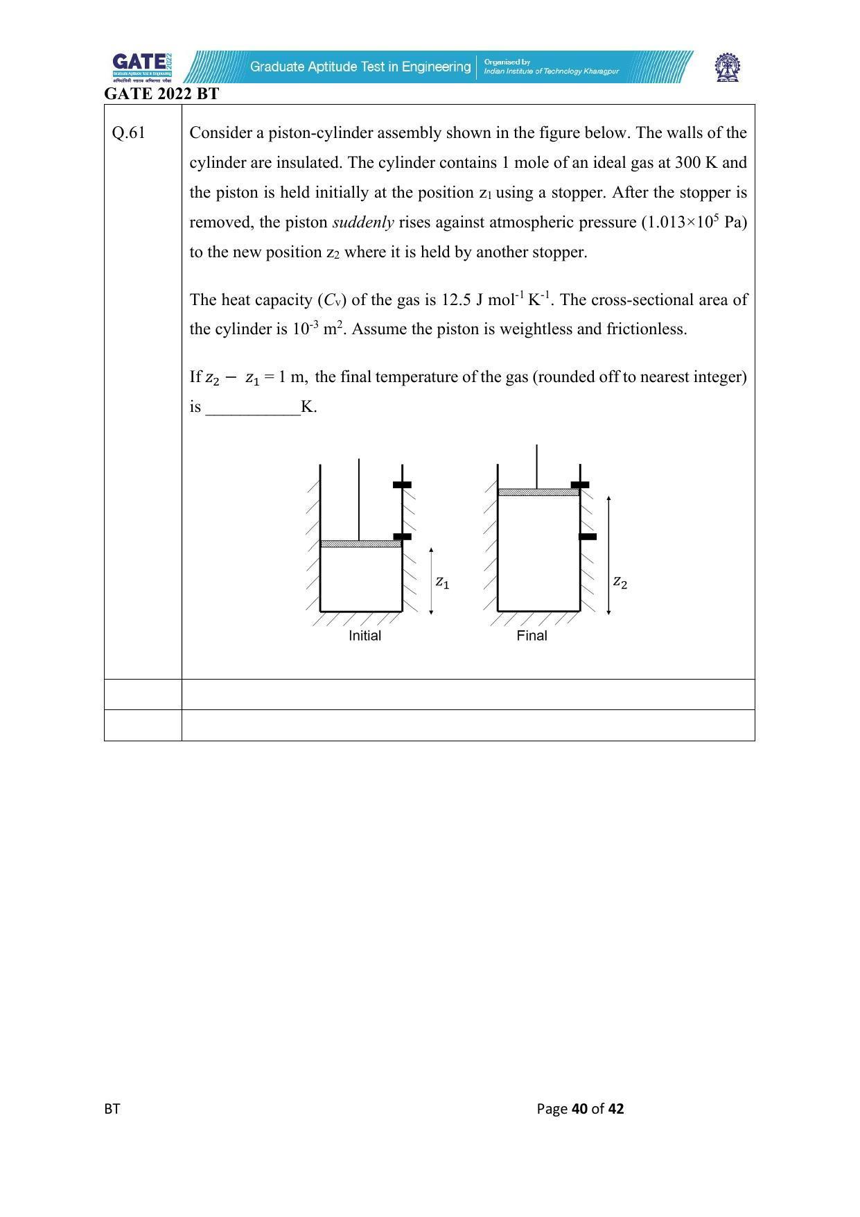 GATE 2022 Biotechnology (BT) Question Paper - Page 40