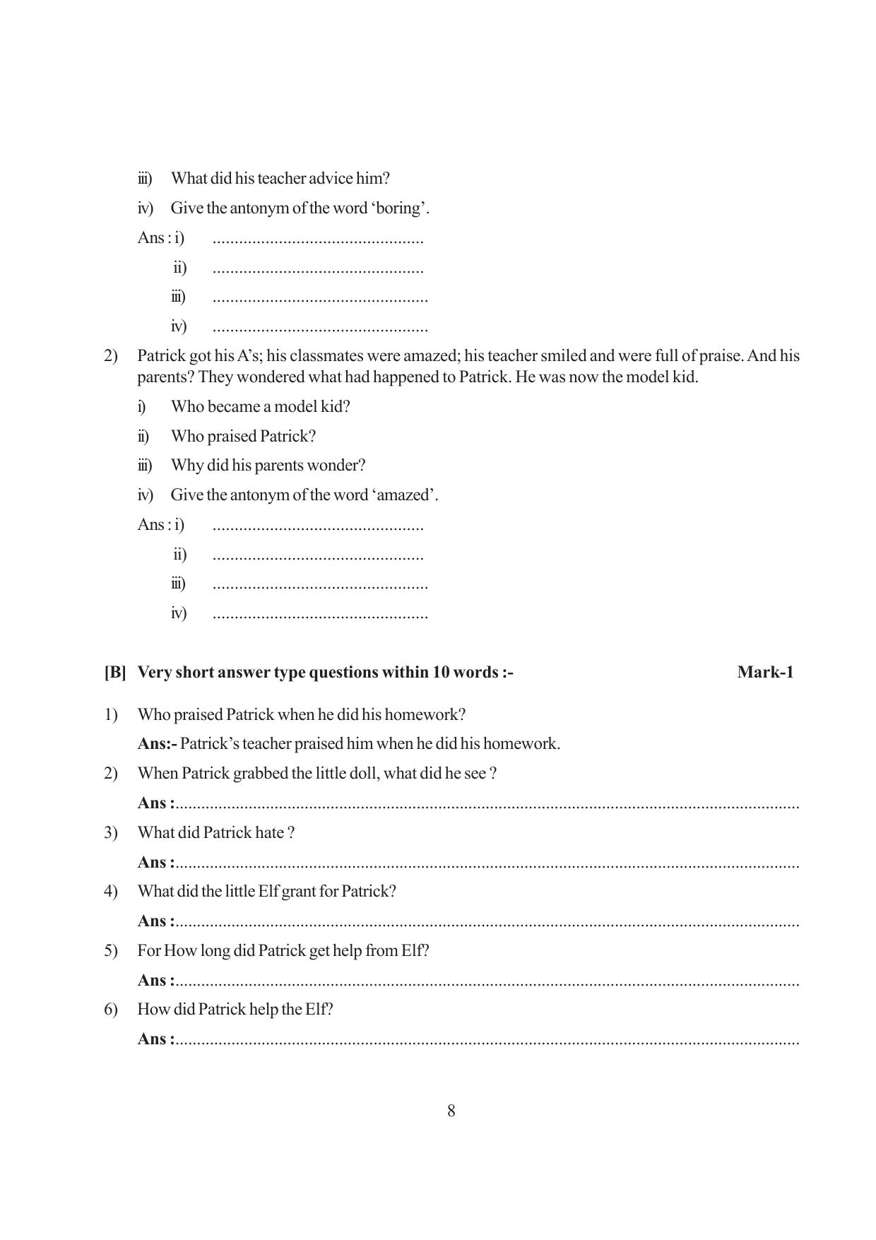 Tripura Board Class 6 English Workbooks - Page 8